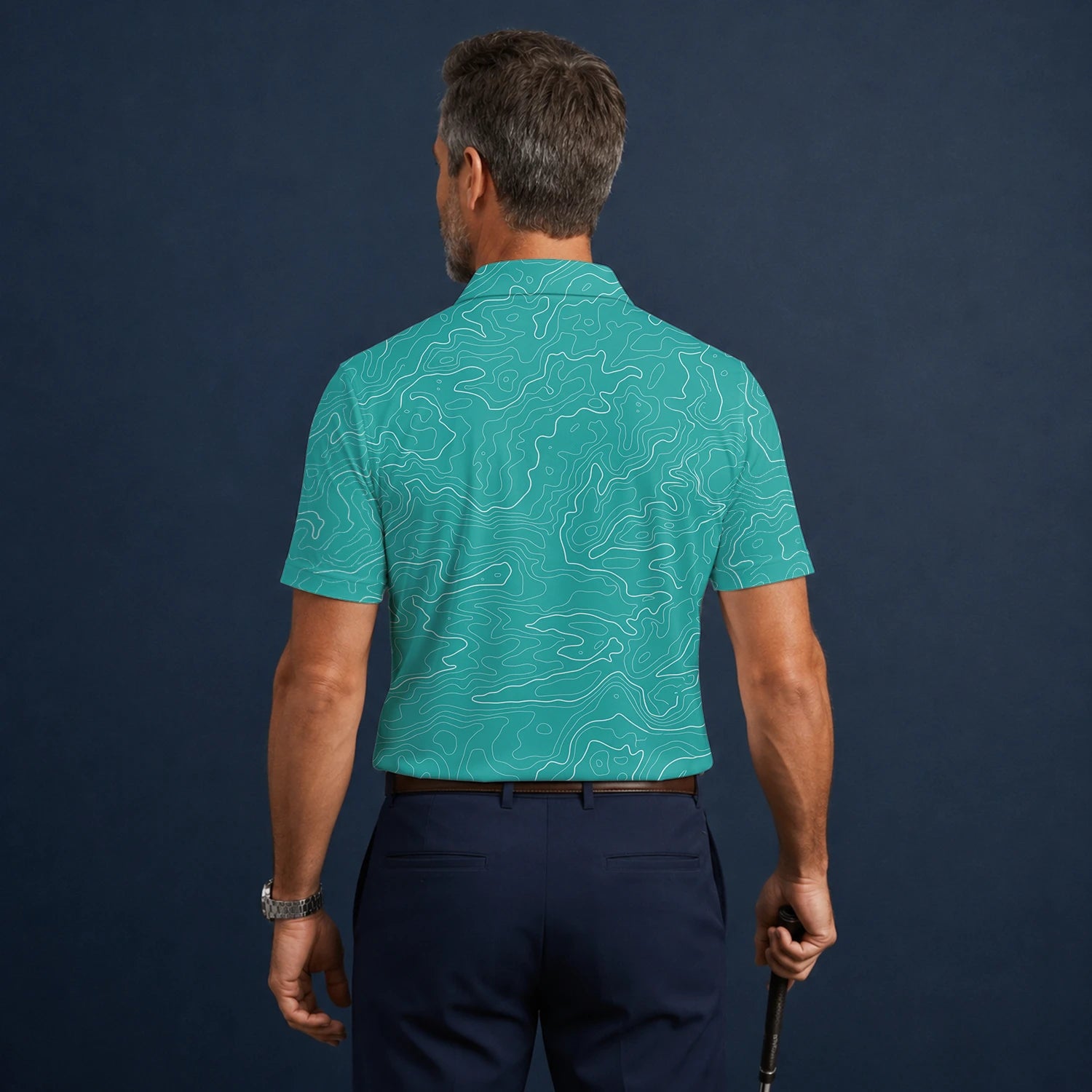 Personalised Teal Topographic Contour Line Golf Polo Shirt For Men U3552