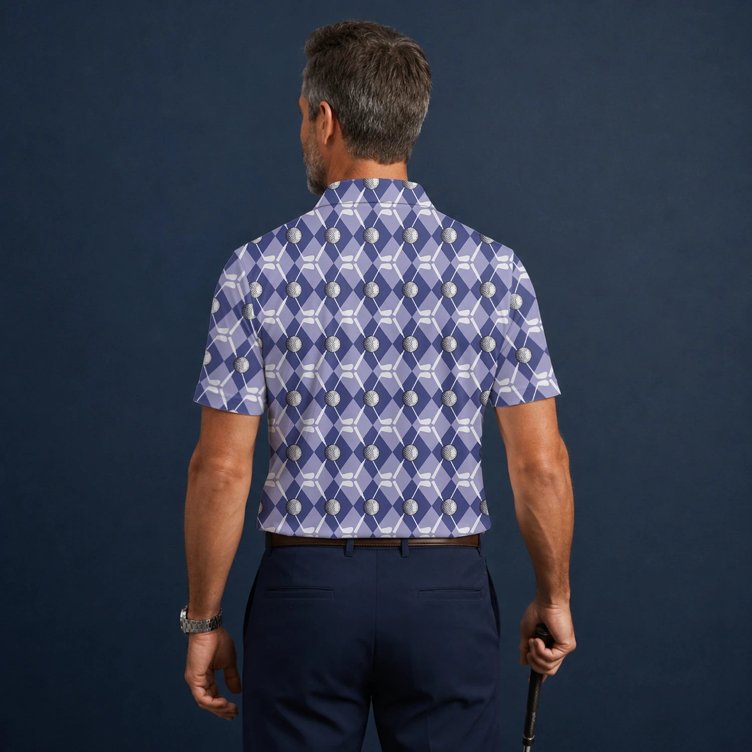Personalised Blue Argyle Golf Ball Club Golf Polo Shirt For Men F3847