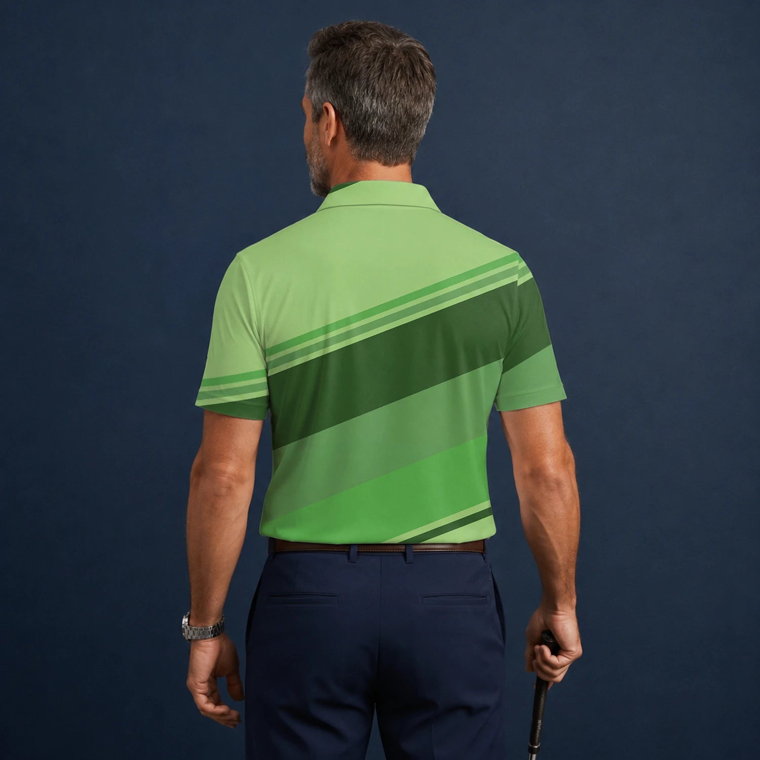 Personalised Light Green Geometric Stripe Golf Polo Shirt For Men S1599