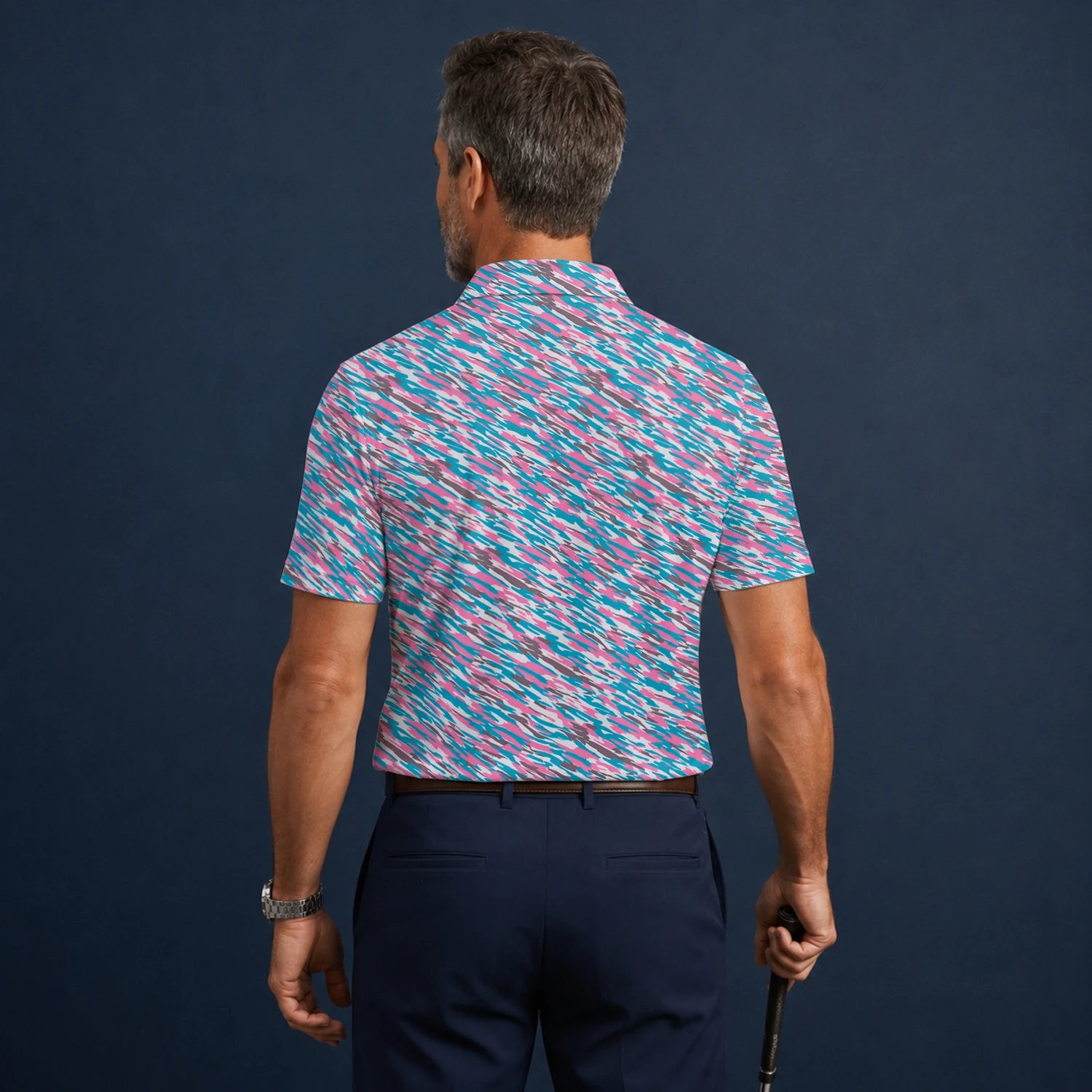 Personalised Pink Teal Abstract Speckle Golf Polo Shirt For Men S1159