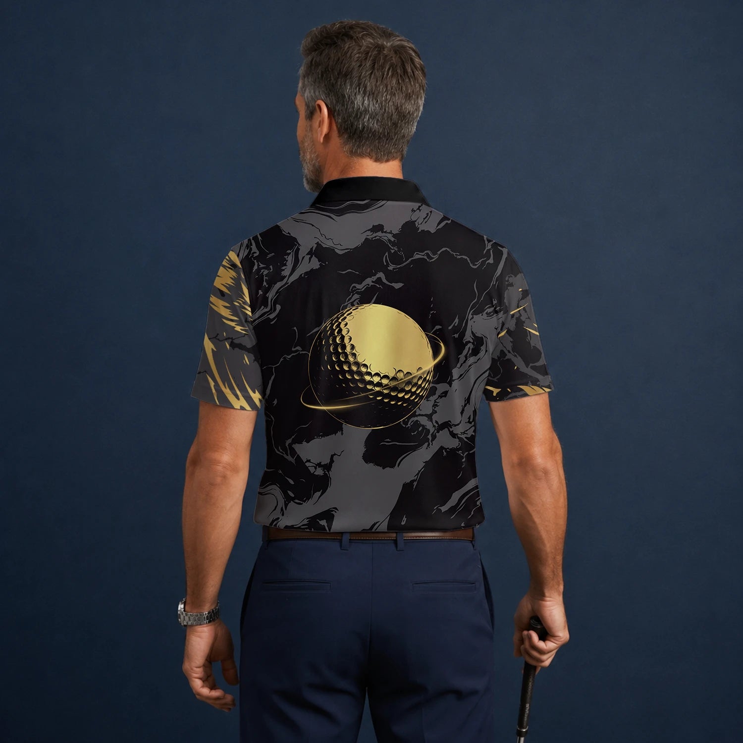 Personalised Black Gold Eagle Feather Golf Polo Shirt For Men F0802
