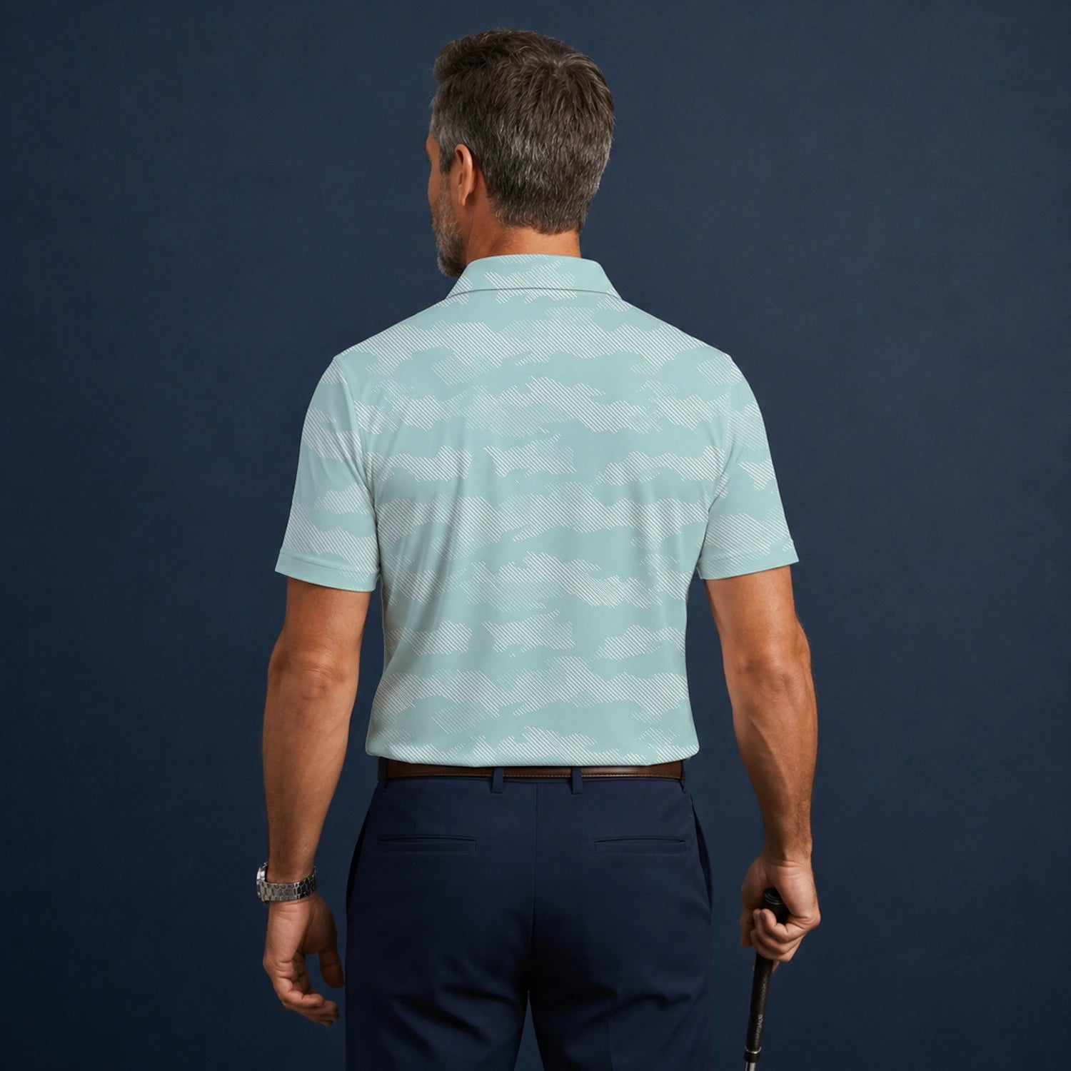 Personalised Mint White Chevron Stripe Golf Polo Shirt For Men K7105