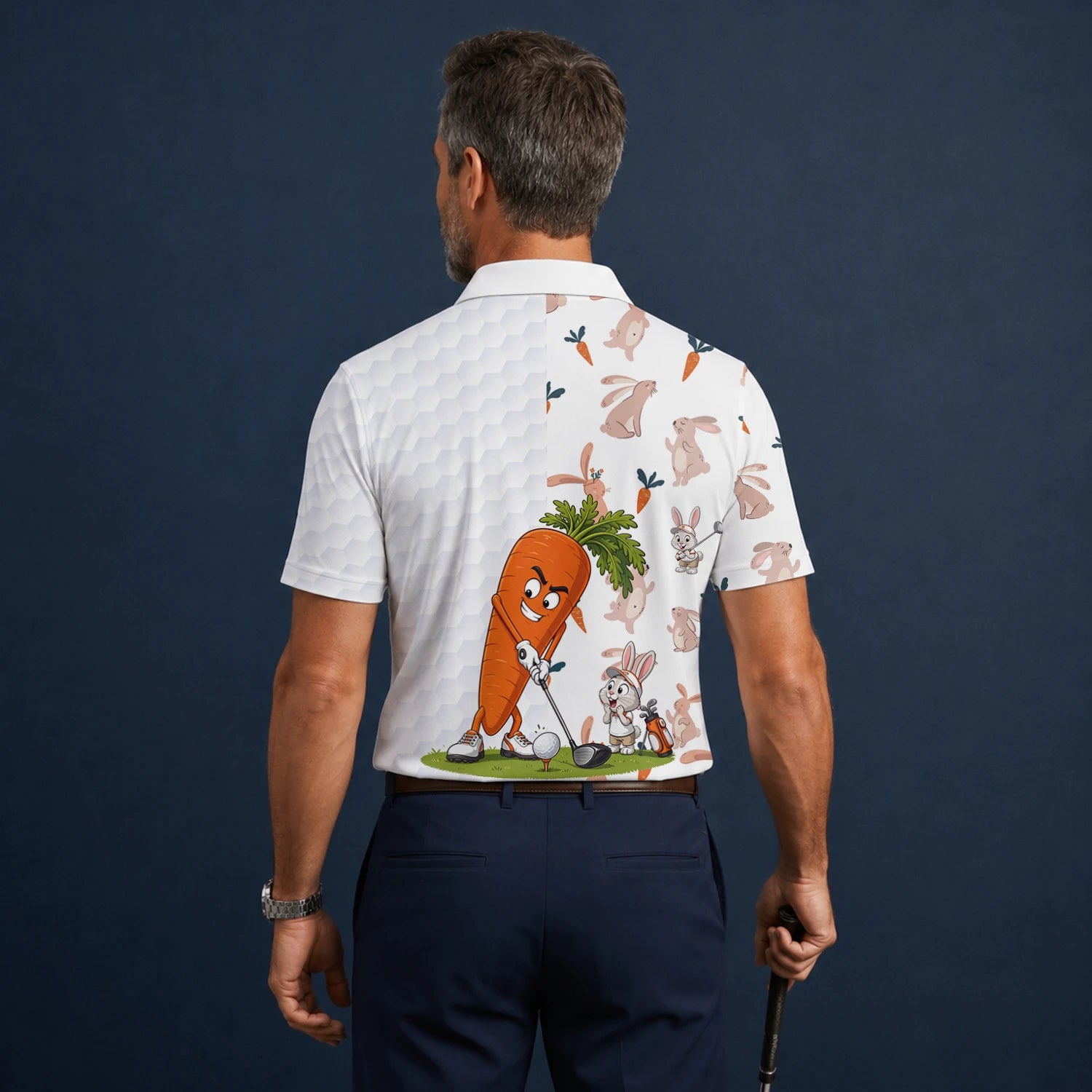 Personalised White Carrot Bunny Golfer Cartoon Golf Polo Shirt For Men Y6359