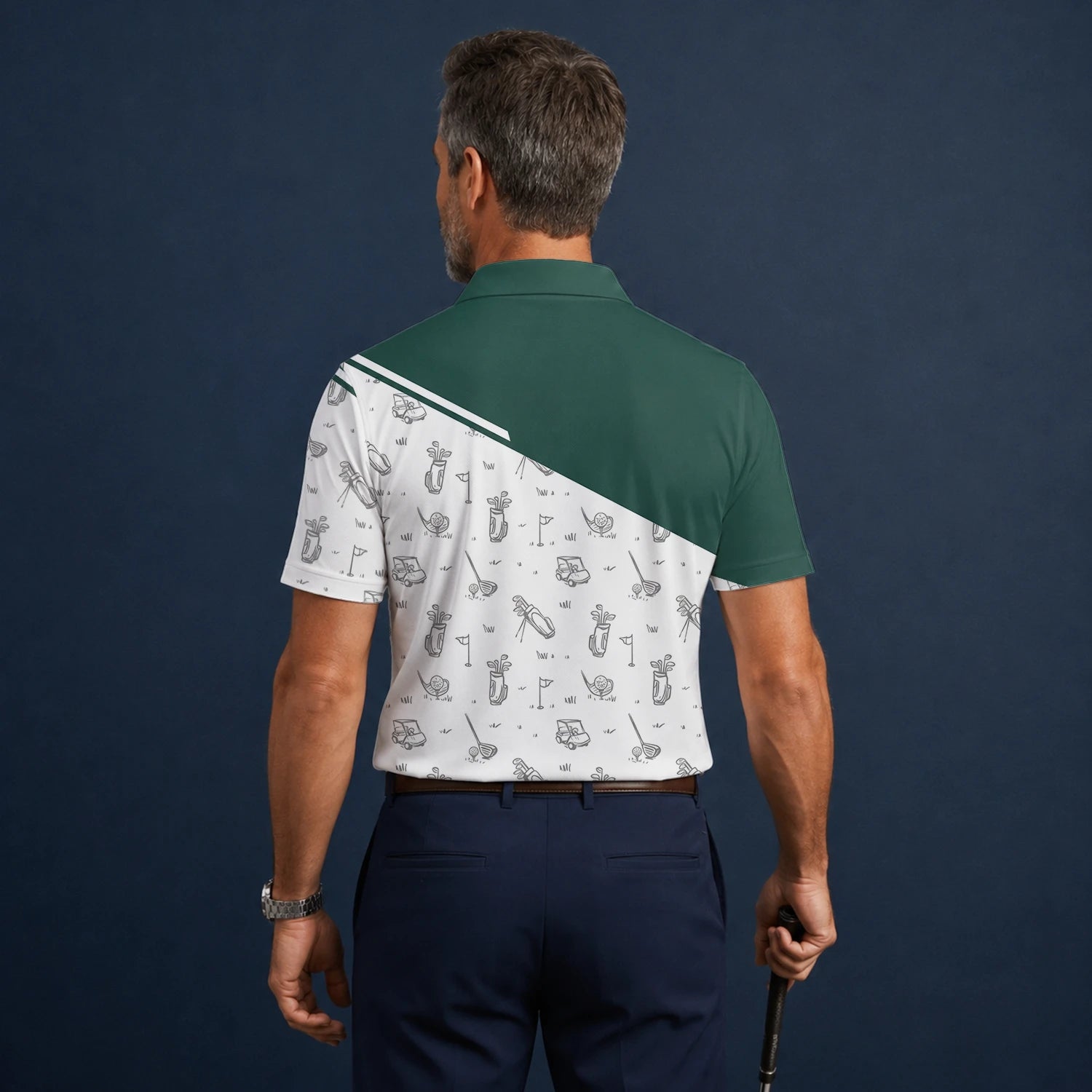 Personalised Green White Golf Club Sketch Golf Polo Shirt For Men L9936