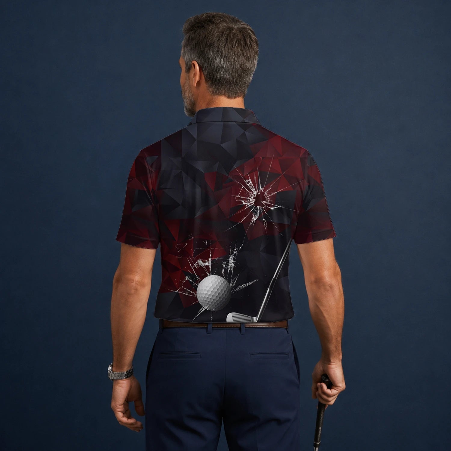 Personalised Black Burgundy Shattered Glass Golf Ball Golf Polo Shirt For Men R4354