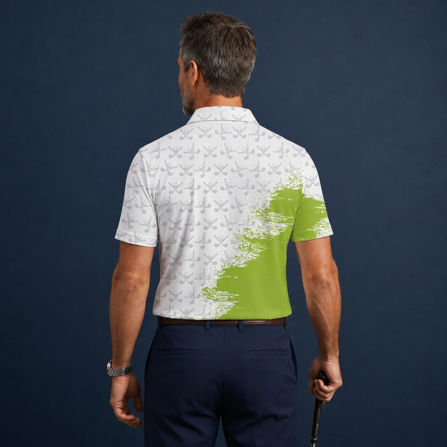Personalised White Lime Golf Club Pattern Paint Splash Golf Polo Shirt For Men H4508