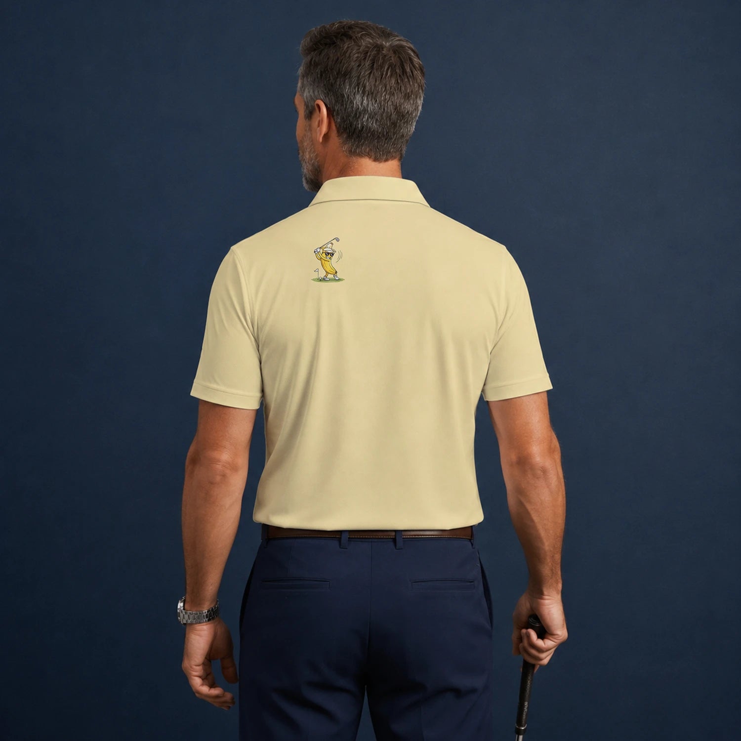 Personalised Pale Yellow Banana Golfer Cartoon Golf Polo Shirt For Men X9847