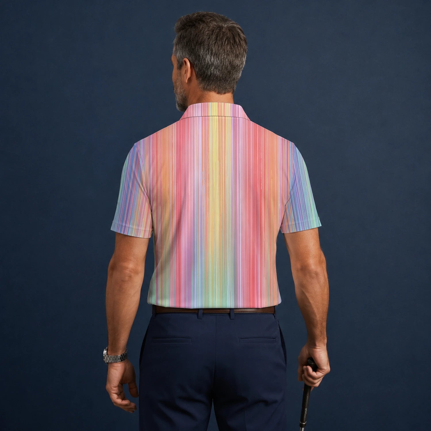 Personalised Pastel Rainbow Stripe Golf Polo Shirt For Men C5307