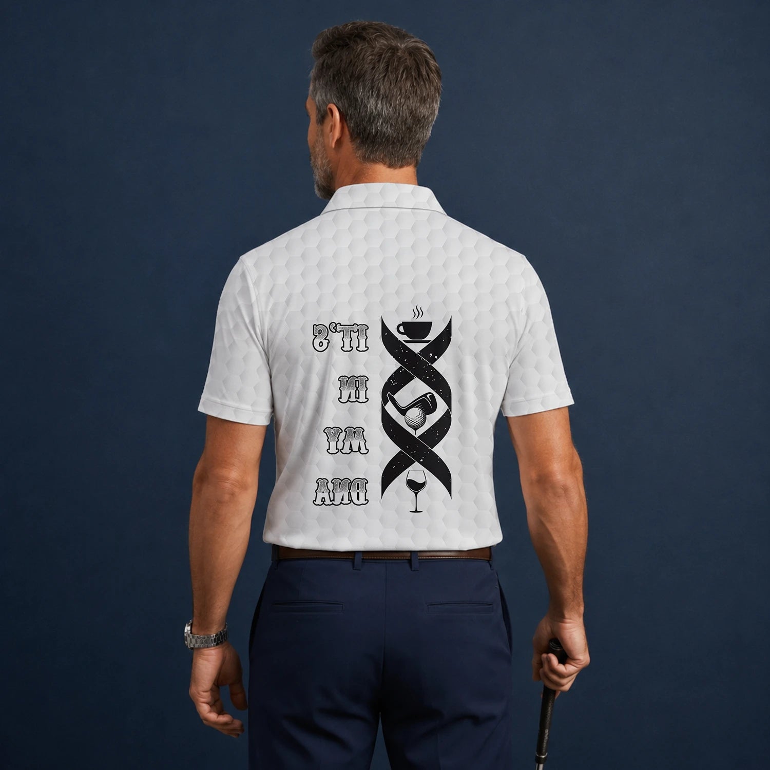 Personalised White Golf In My DNA Slogan Golf Polo Shirt For Men W3018