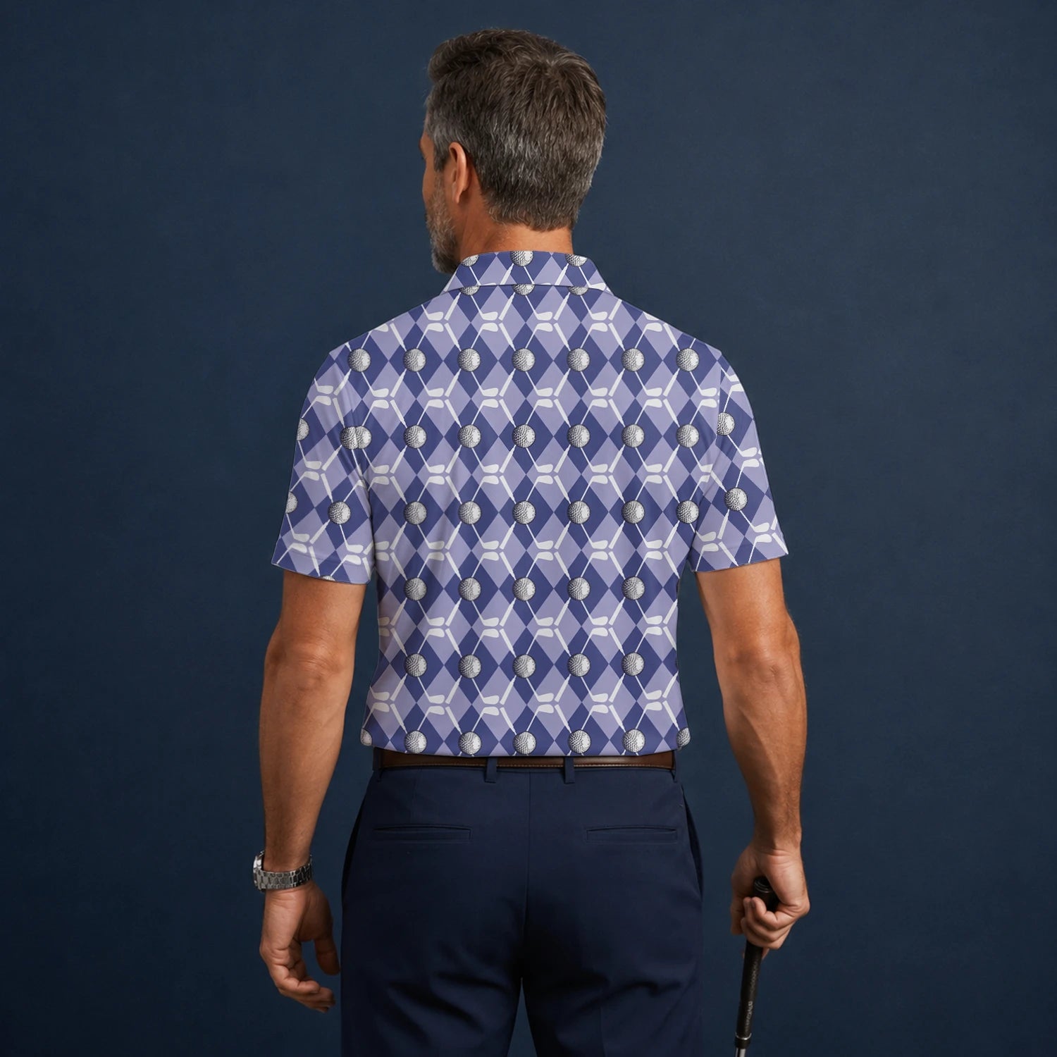 Personalised Blue Argyle Golf Ball Club Golf Polo Shirt For Men F3847
