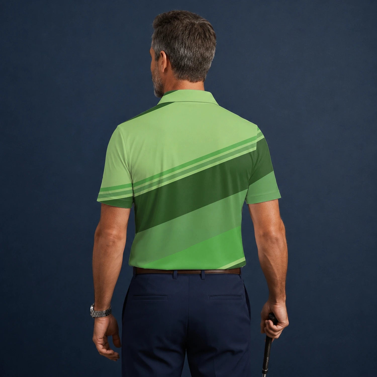 Personalised Light Green Geometric Stripe Golf Polo Shirt For Men S1599