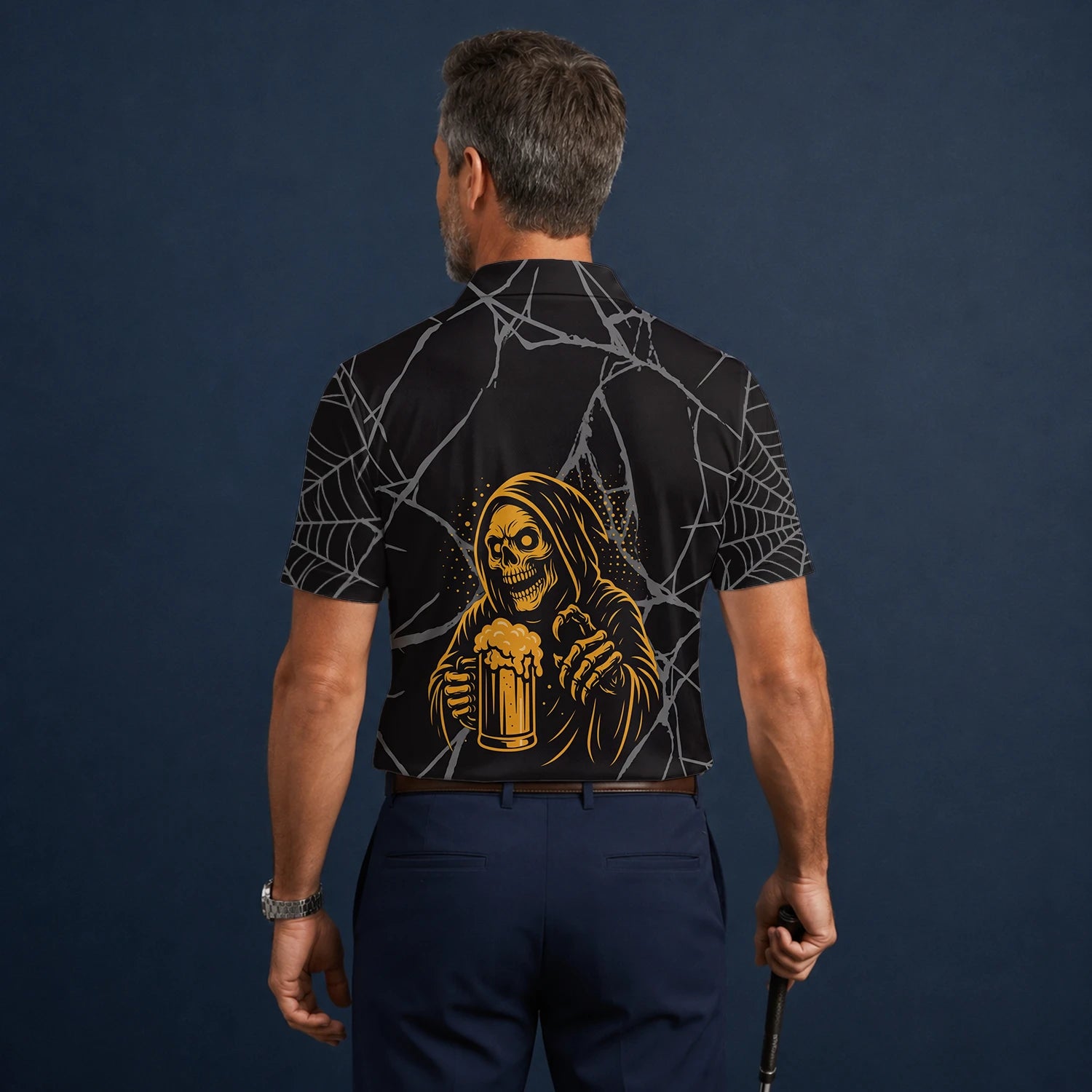Personalised Black Gold Grim Reaper Beer Golf Polo Shirt For Men J8667