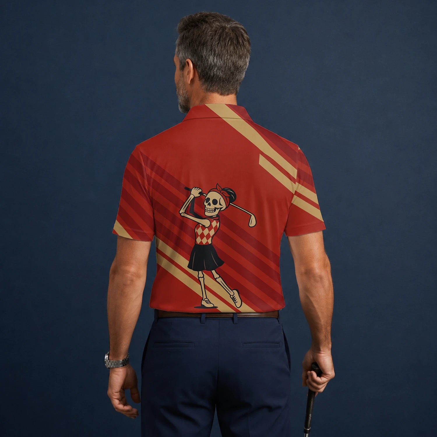 Personalised Red Skeleton Golfer Cartoon Golf Polo Shirt For Men Y0970