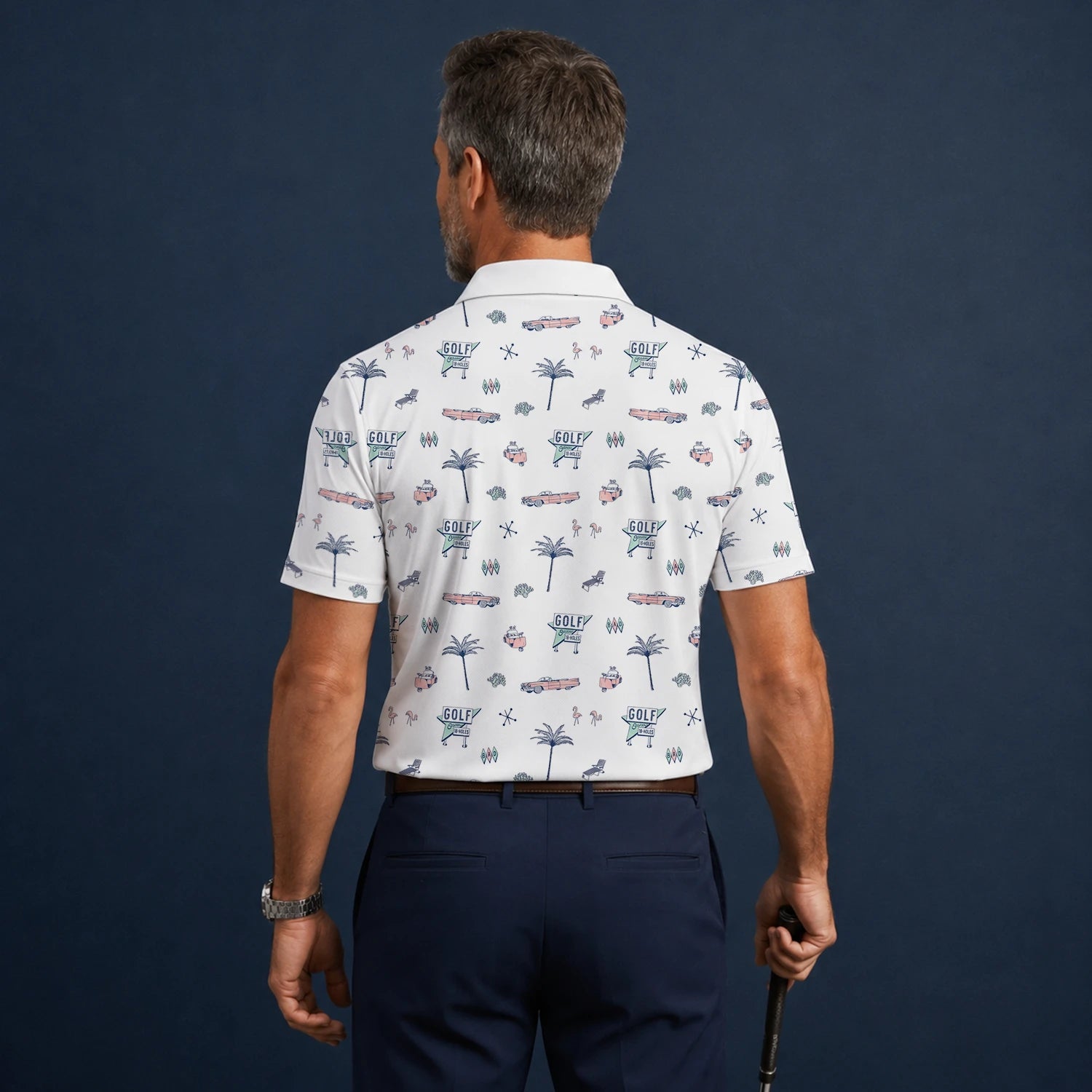 Personalised White Golf Holiday Doodle Golf Polo Shirt For Men Z8344