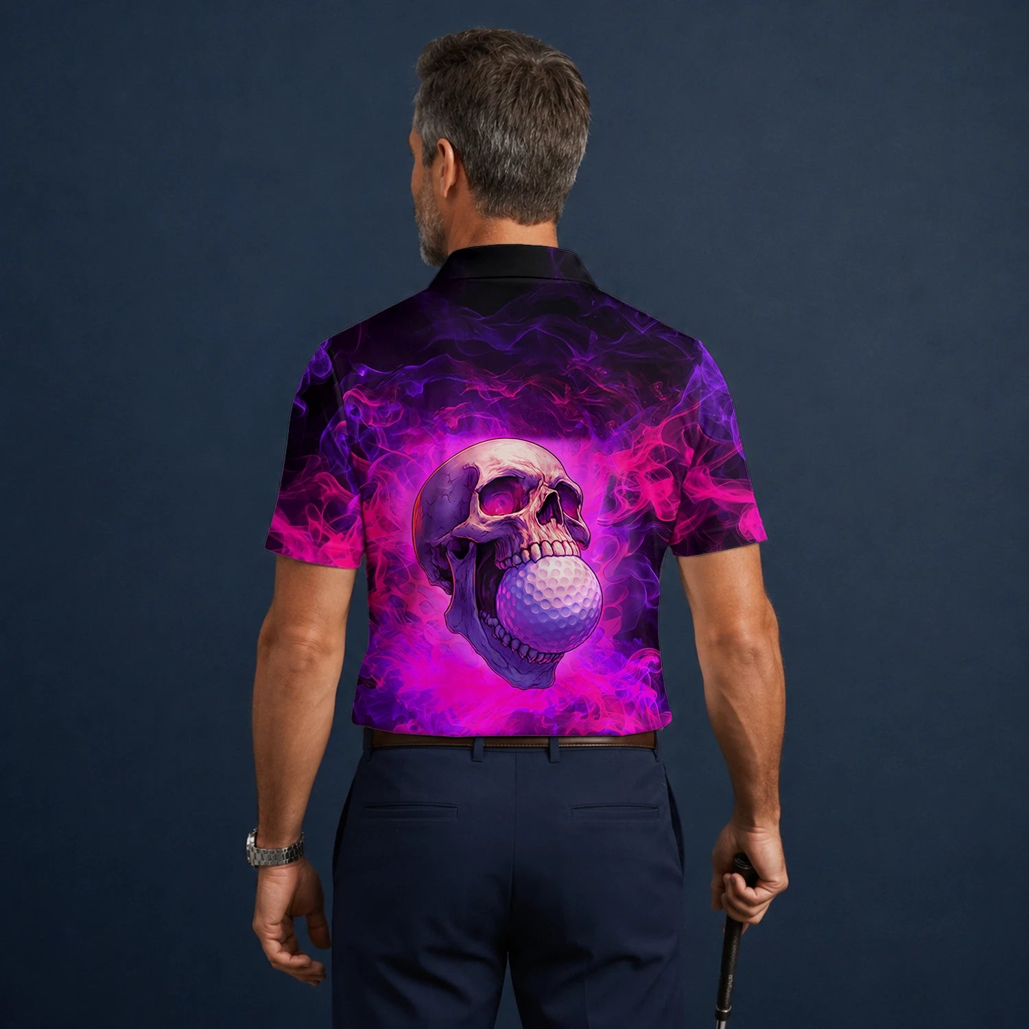 Personalised Purple Pink Skull Golf Ball Smoke Golf Polo Shirt For Men L7637