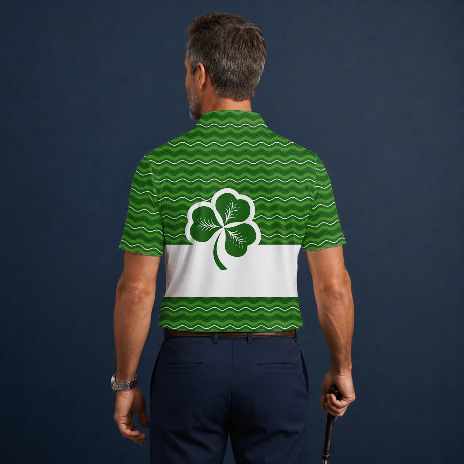 Personalised Green Shamrock Wave Golf Polo Shirt For Men I6128