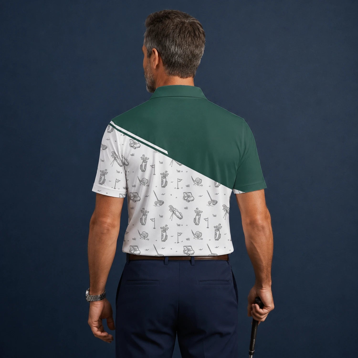 Personalised Green White Golf Club Sketch Golf Polo Shirt For Men L9936