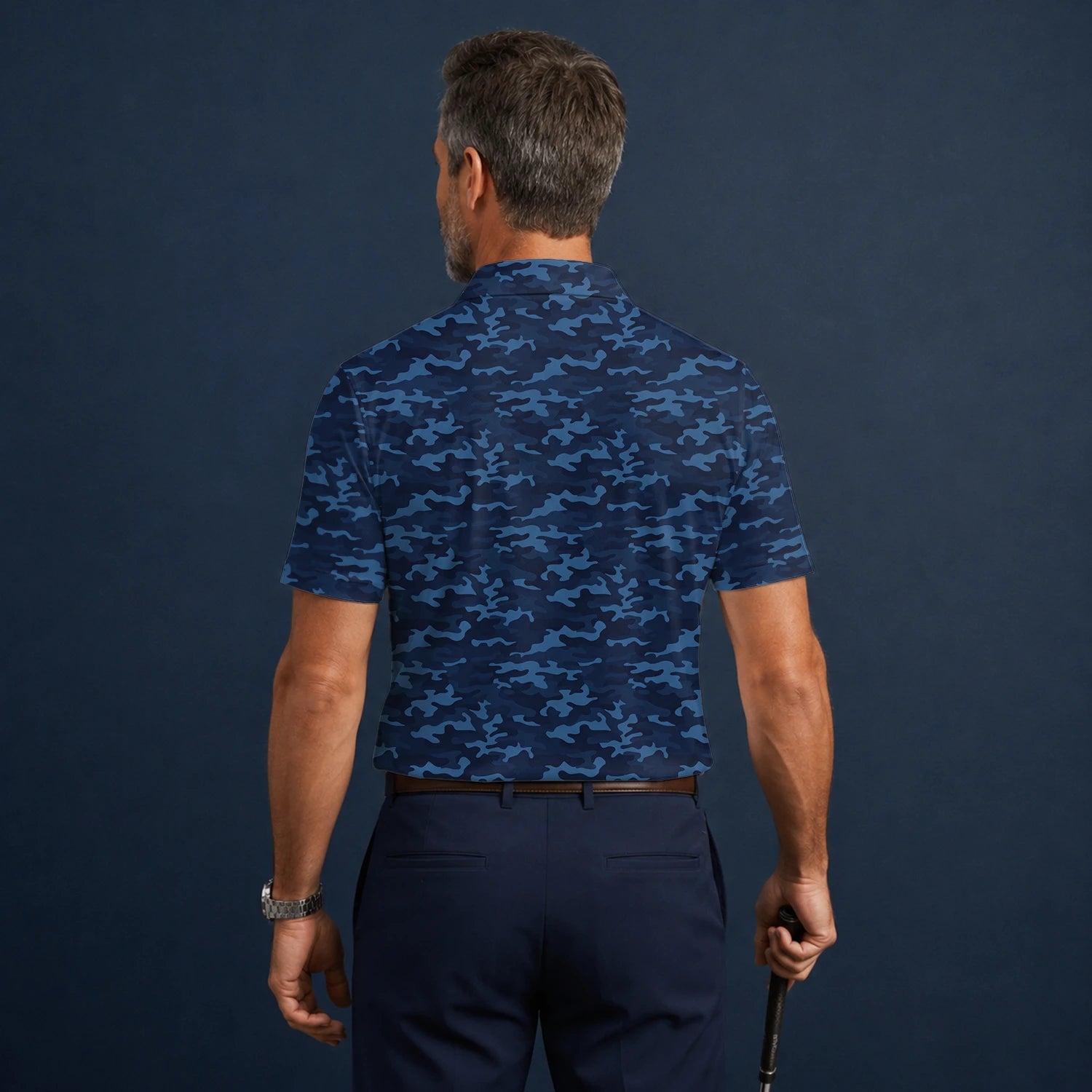 Personalised Navy Blue Camo Golf Polo Shirt For Men L9533
