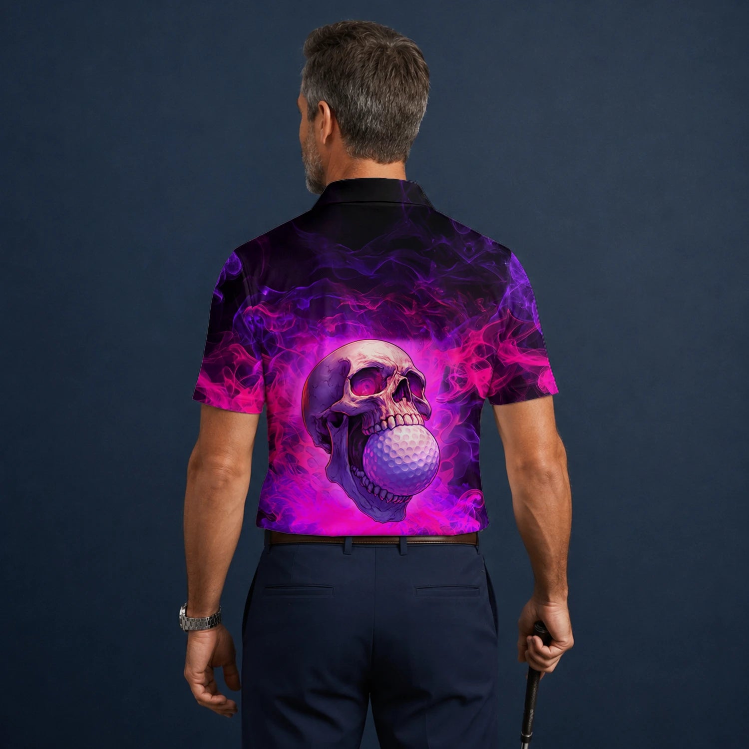 Personalised Purple Pink Skull Golf Ball Smoke Golf Polo Shirt For Men L7637