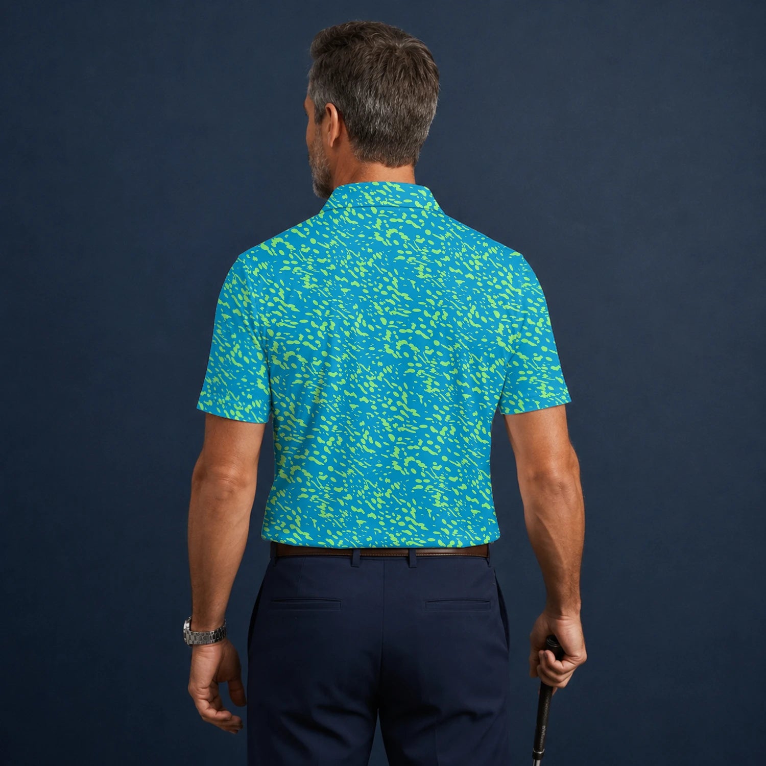 Personalised Turquoise Lime Paint Splatter Golf Polo Shirt For Men G8287