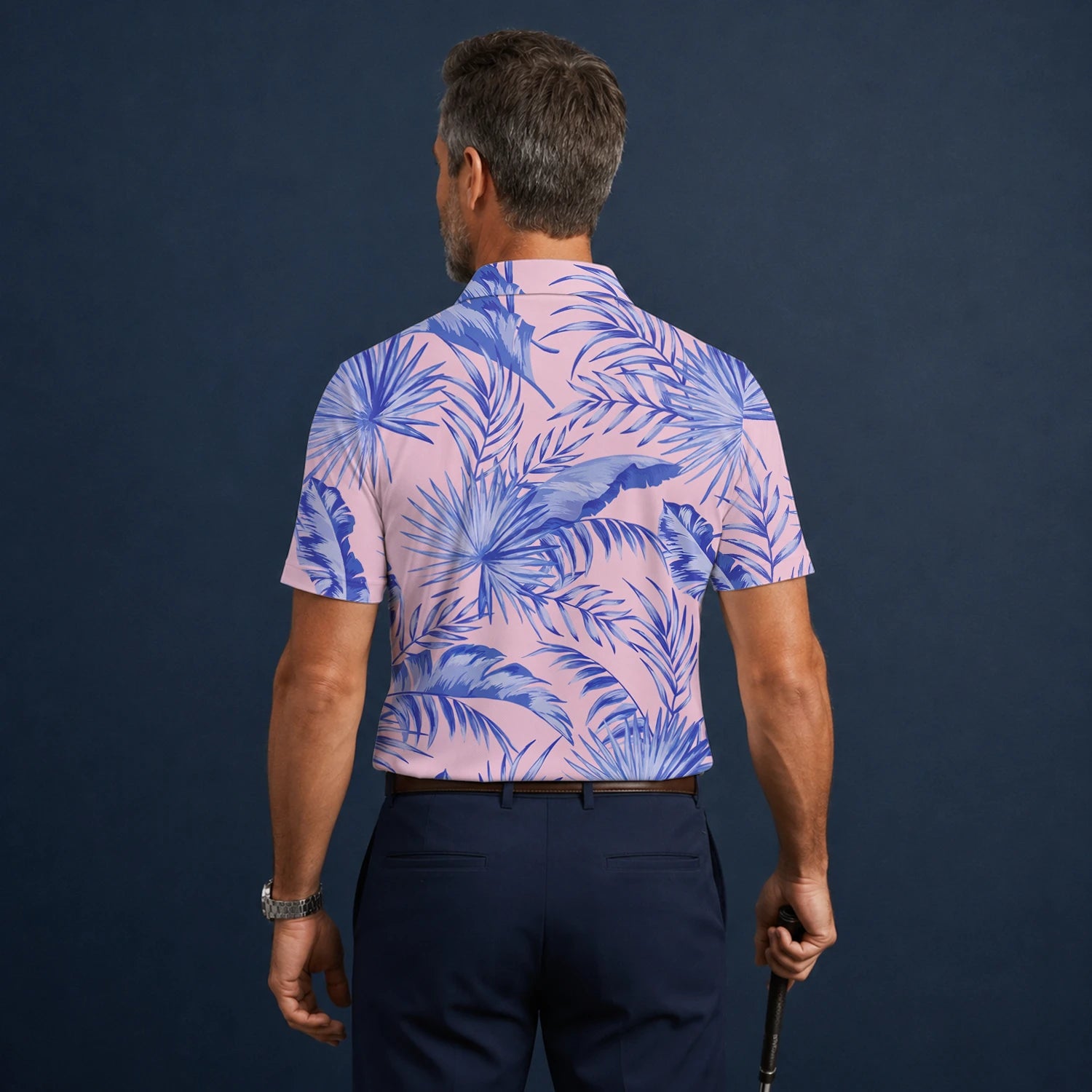 Personalised Pink Lavender Tropical Palm Leaf Golf Polo Shirt For Men M3354