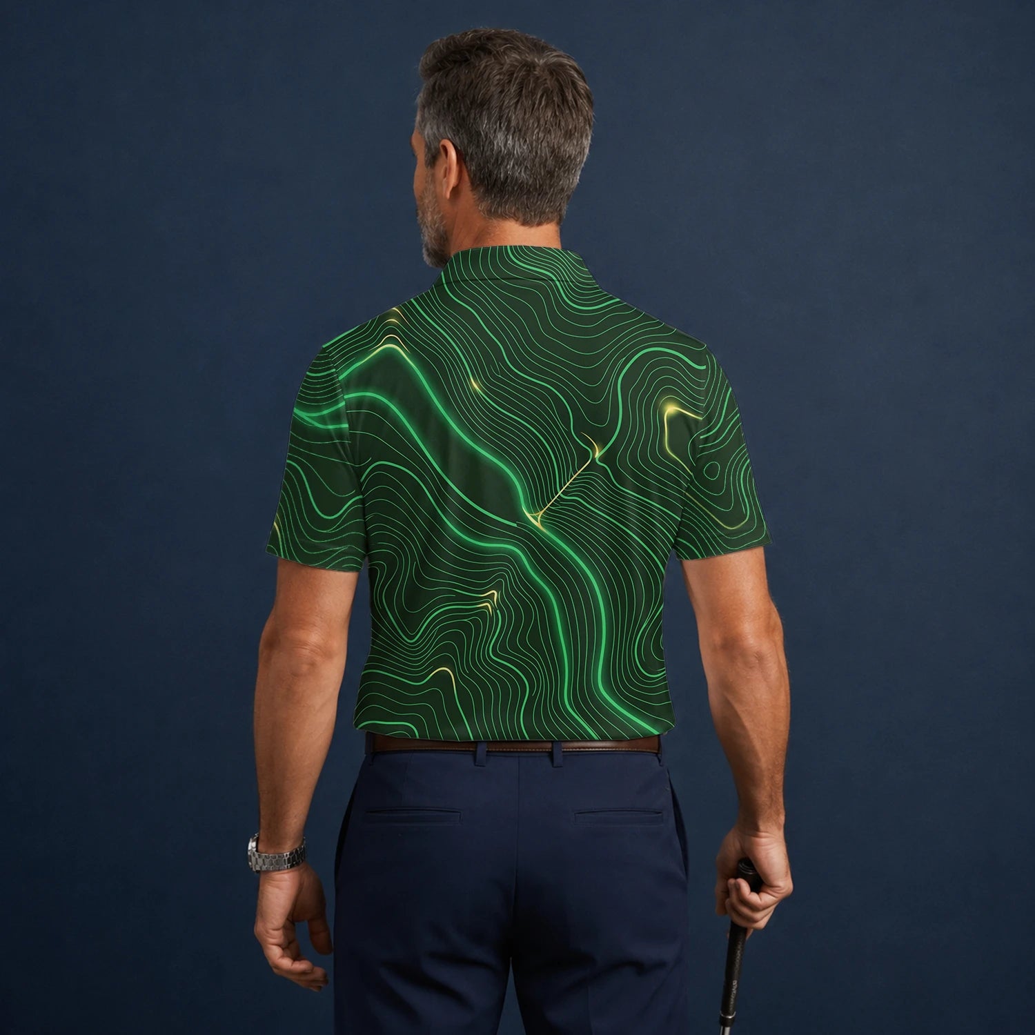 Personalised Green Black Topographic Line Golf Polo Shirt For Men E4992