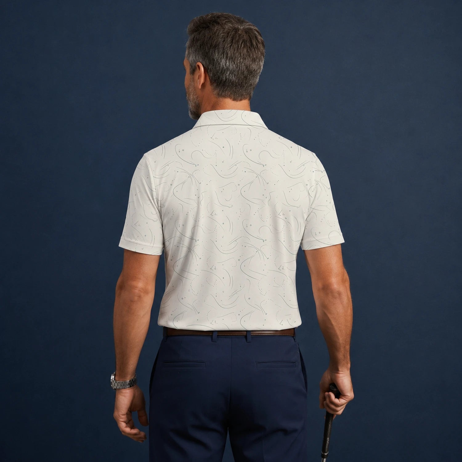 Personalised Cream Golf Tee Line Art Golf Polo Shirt For Men O7898