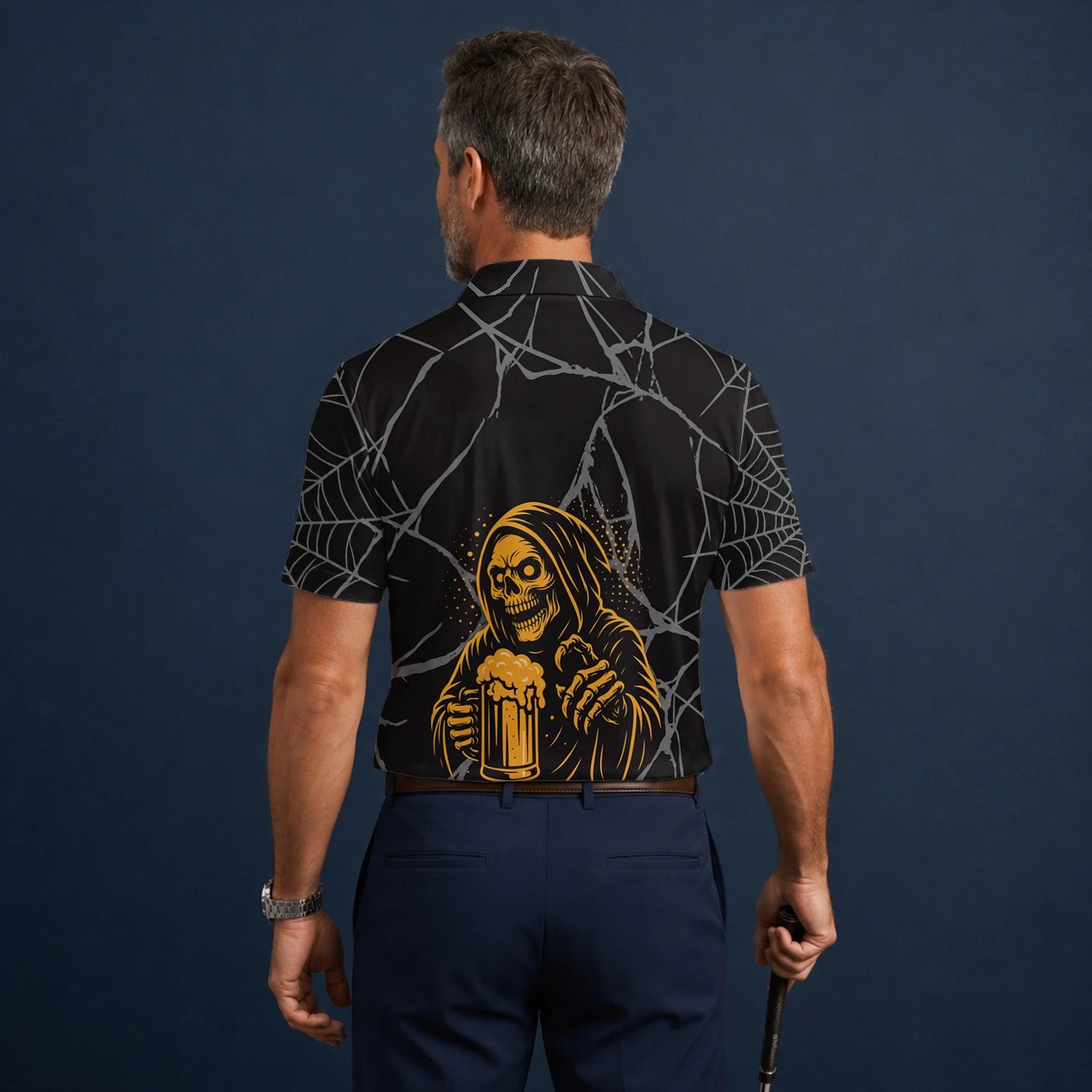 Personalised Black Gold Grim Reaper Beer Golf Polo Shirt For Men J8667