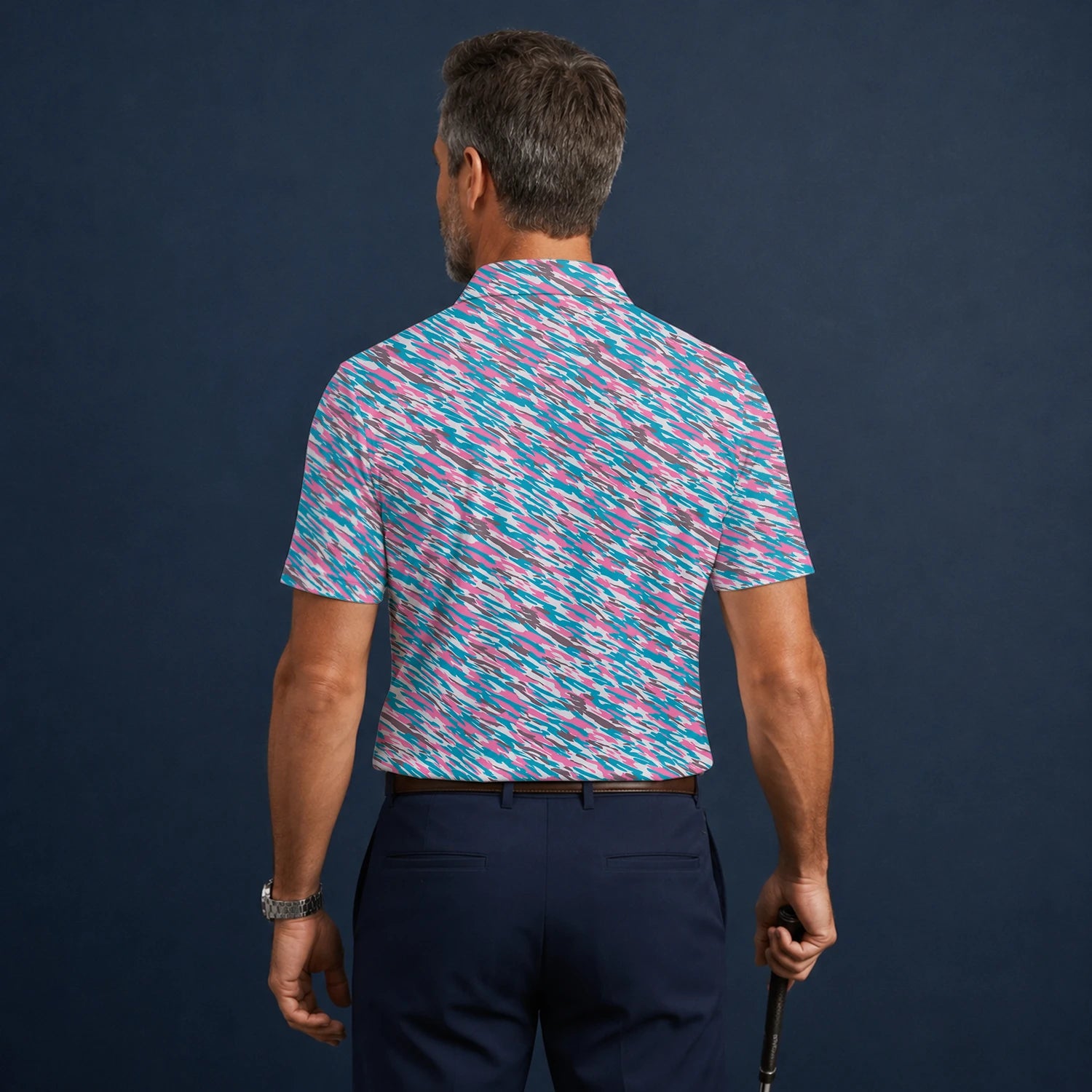 Personalised Pink Teal Abstract Speckle Golf Polo Shirt For Men S1159