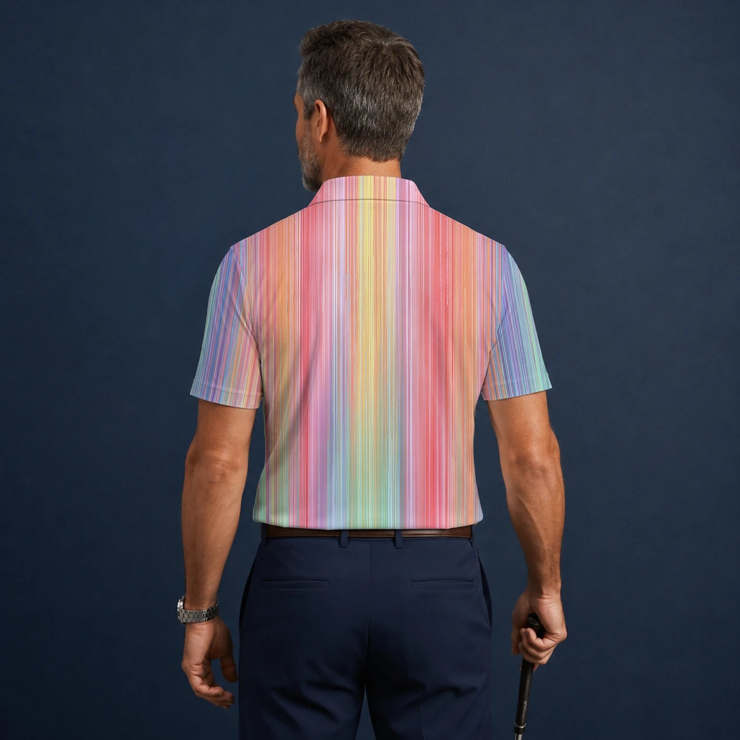 Personalised Pastel Rainbow Stripe Golf Polo Shirt For Men C5307