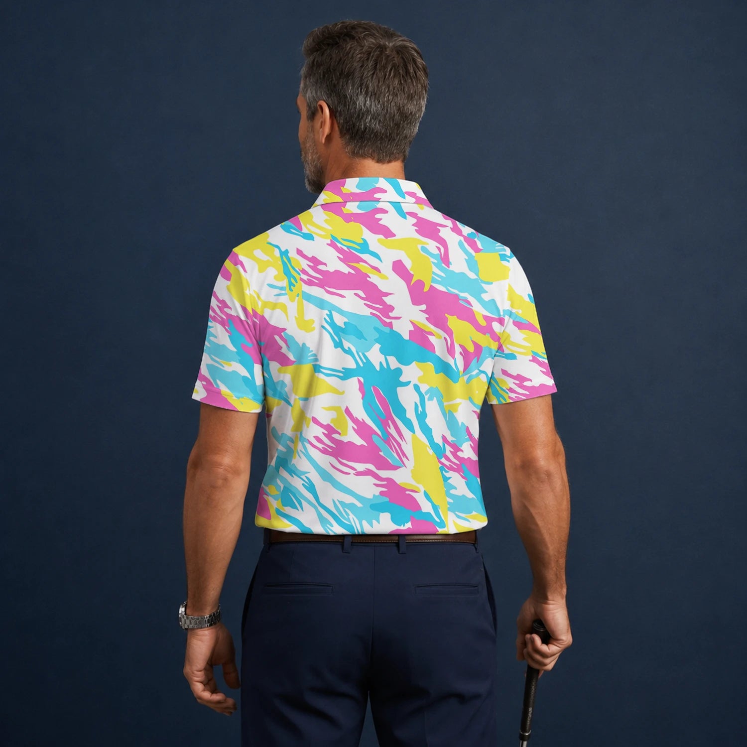 Personalised Pastel Rainbow Camo Golf Polo Shirt For Men F0280