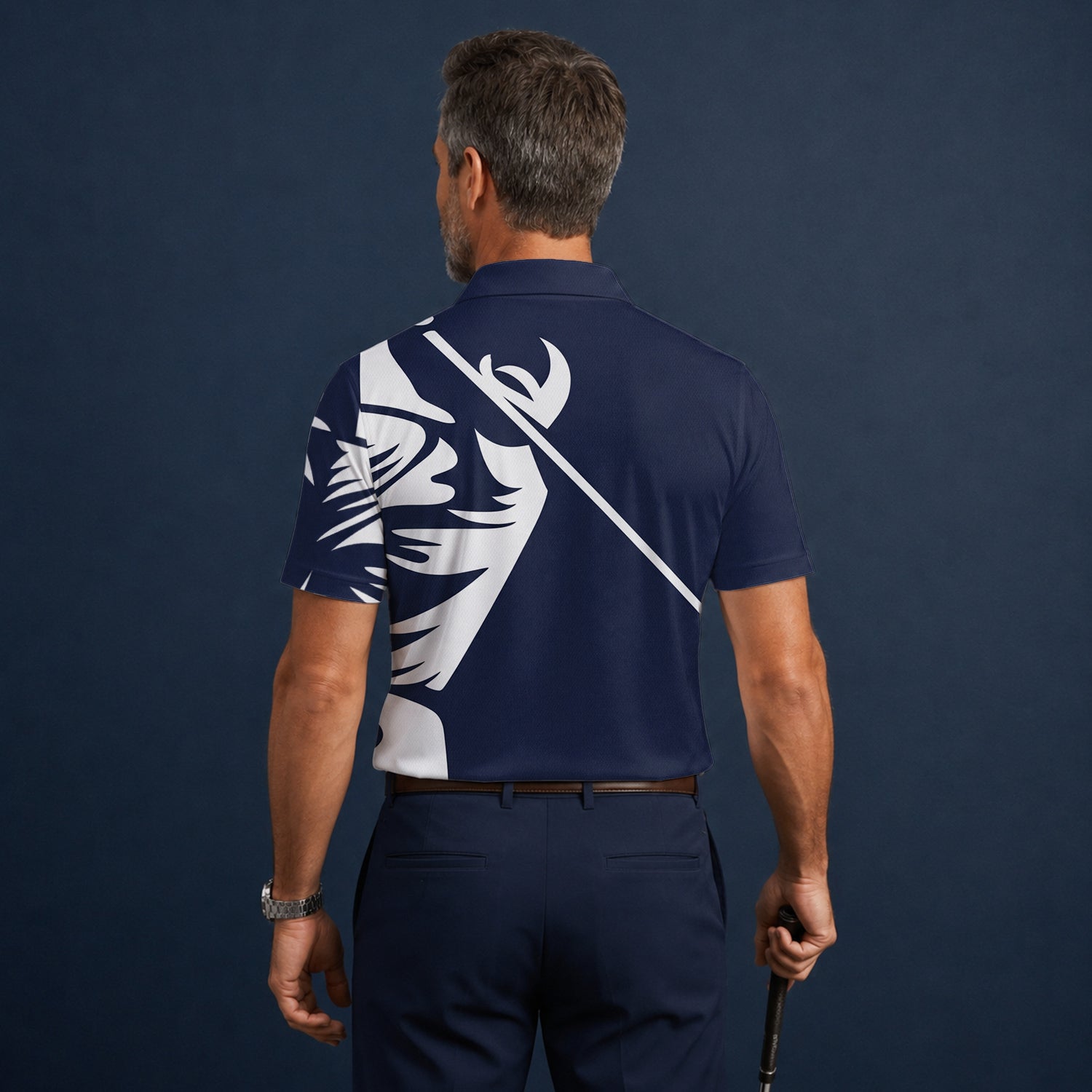 Personalised Navy White Tribal Golf Polo Shirt For Men A1639