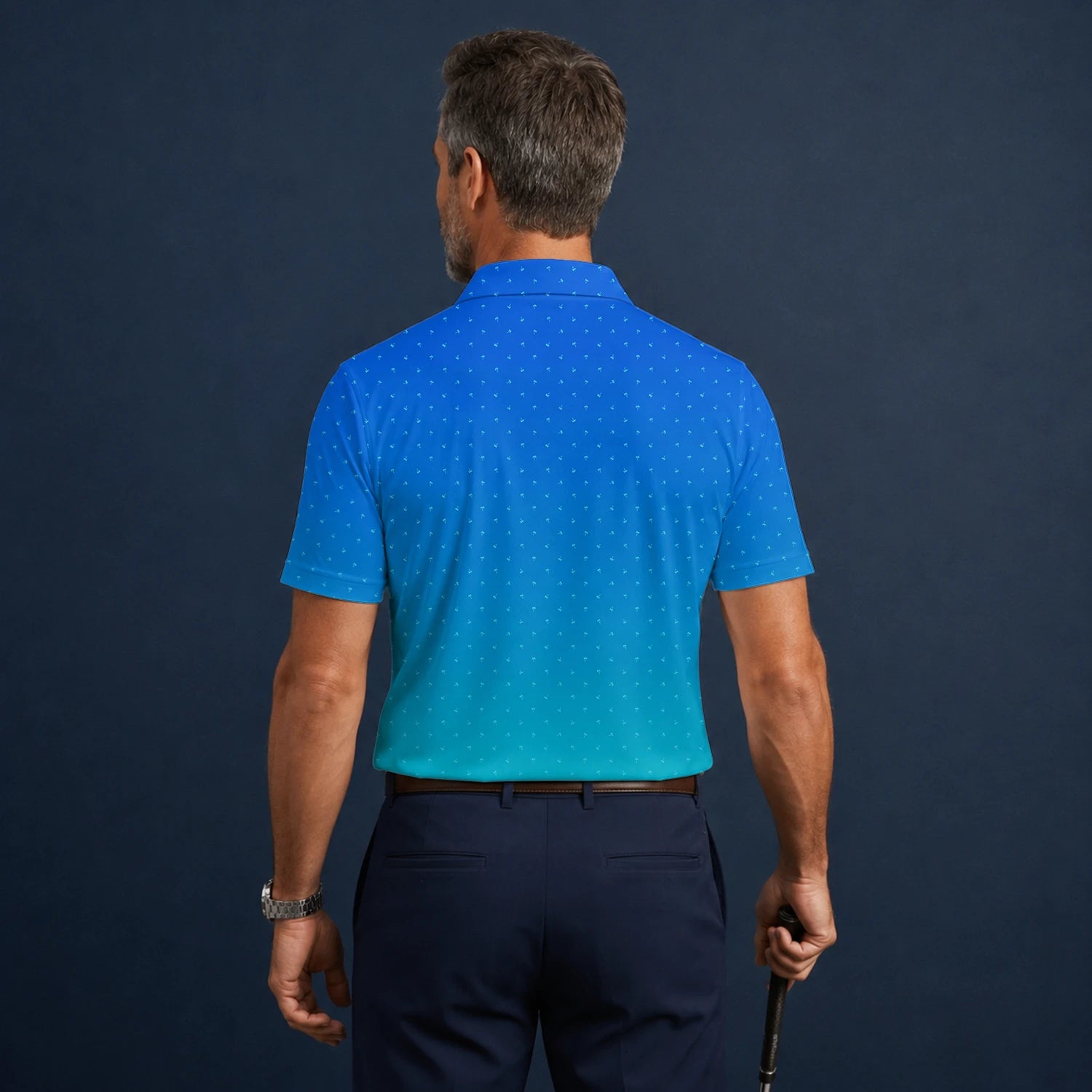 Personalised Blue Turquoise Dotted Gradient Golf Polo Shirt For Men O2326