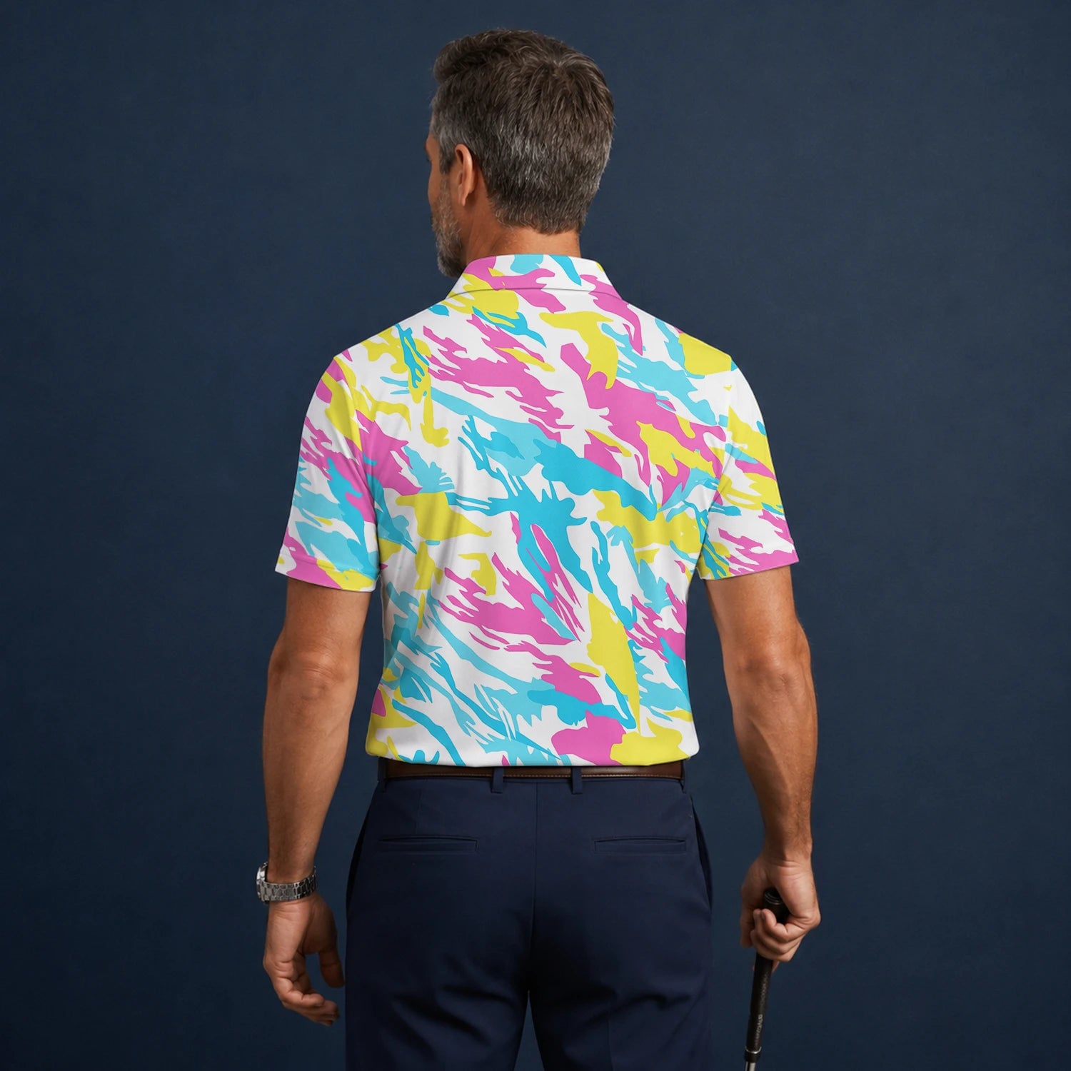 Personalised Pastel Rainbow Camo Golf Polo Shirt For Men F0280