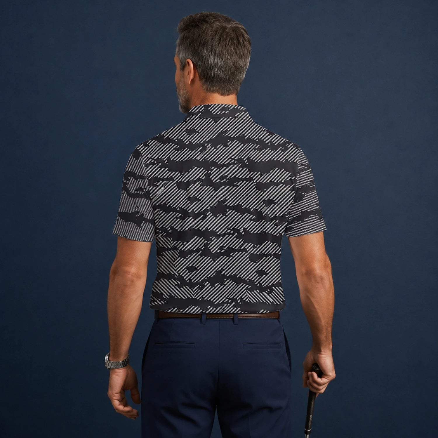 Personalised Grey Black Camo Golf Polo Shirt For Men R8701