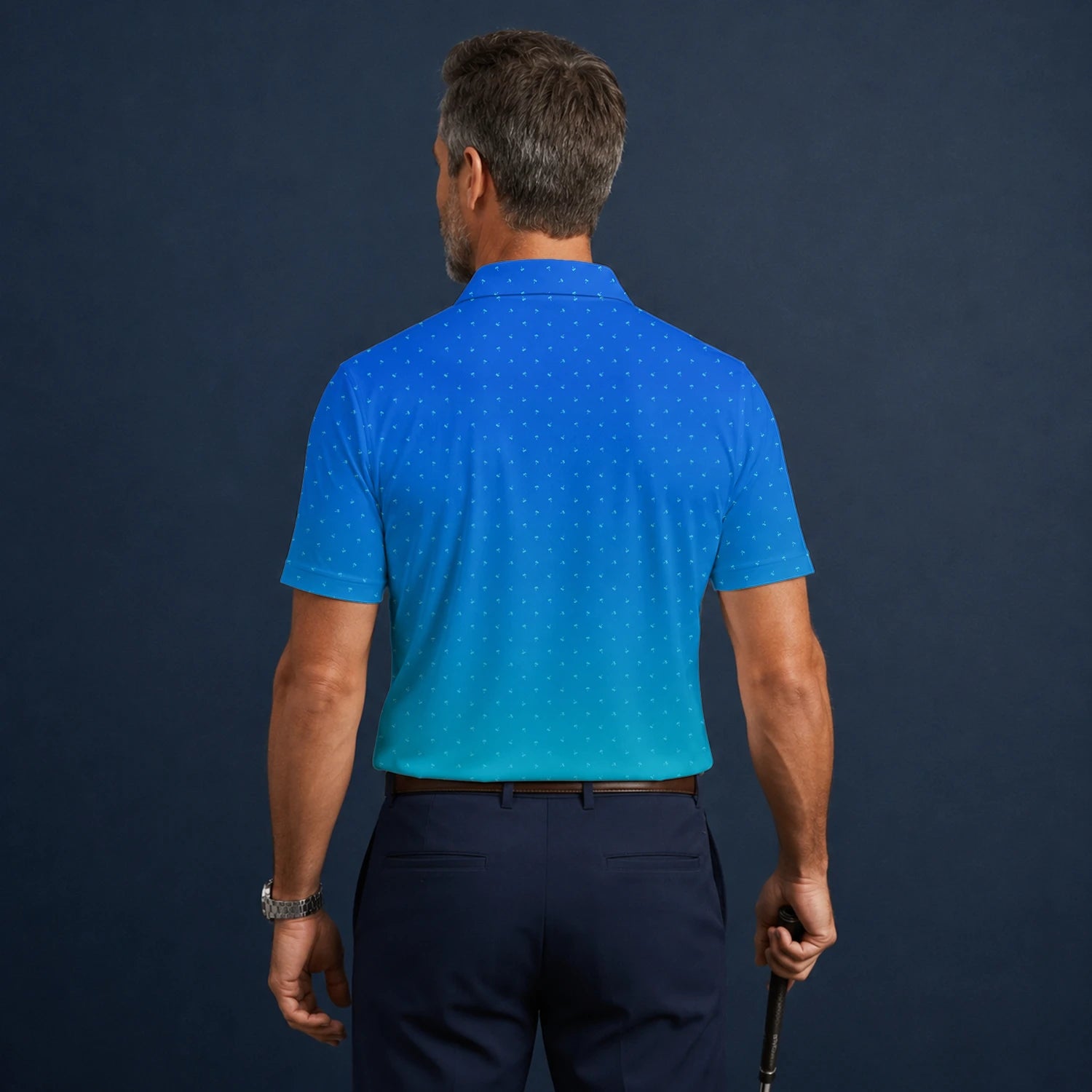 Personalised Blue Turquoise Dotted Gradient Golf Polo Shirt For Men O2326