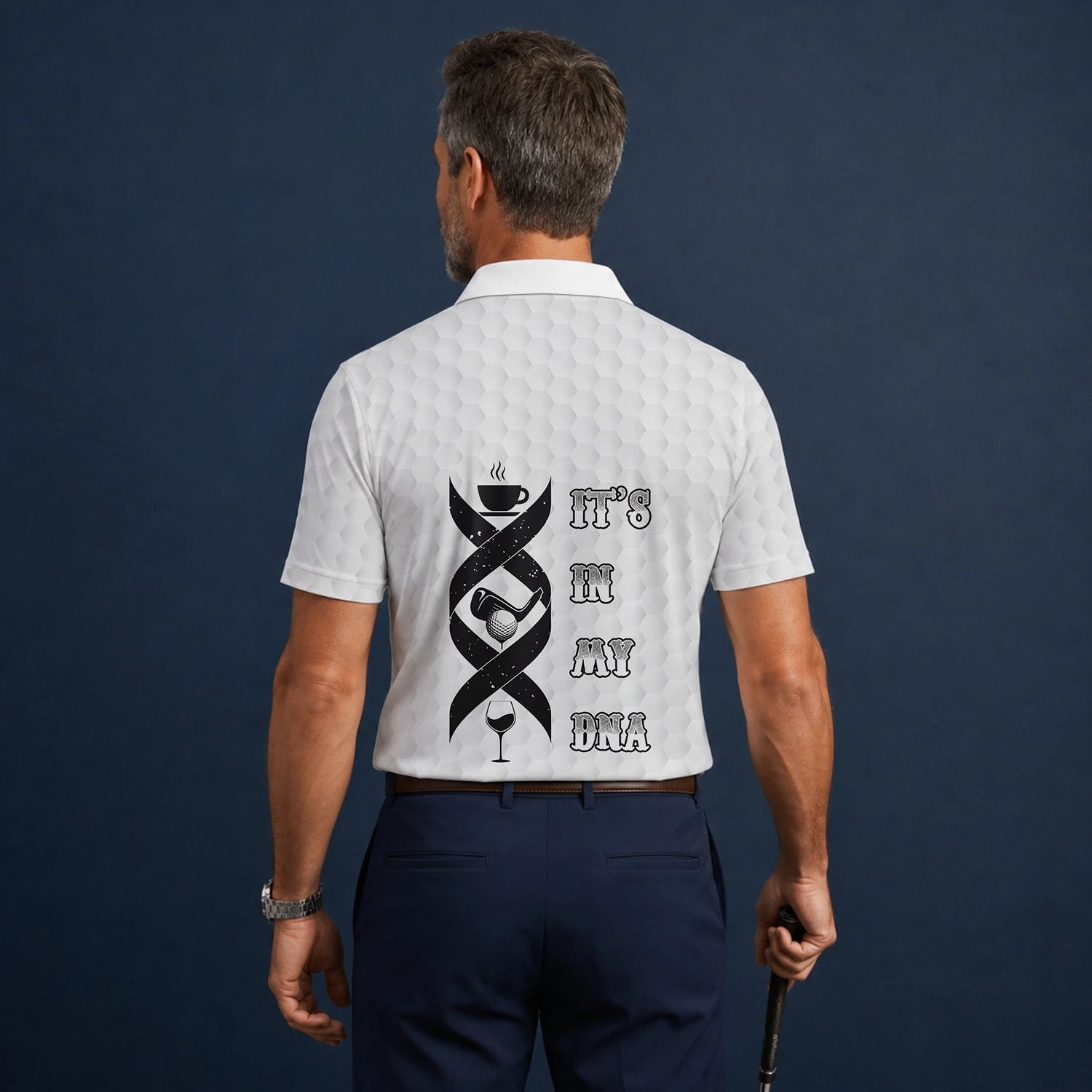Personalised White Golf In My DNA Slogan Golf Polo Shirt For Men W3018