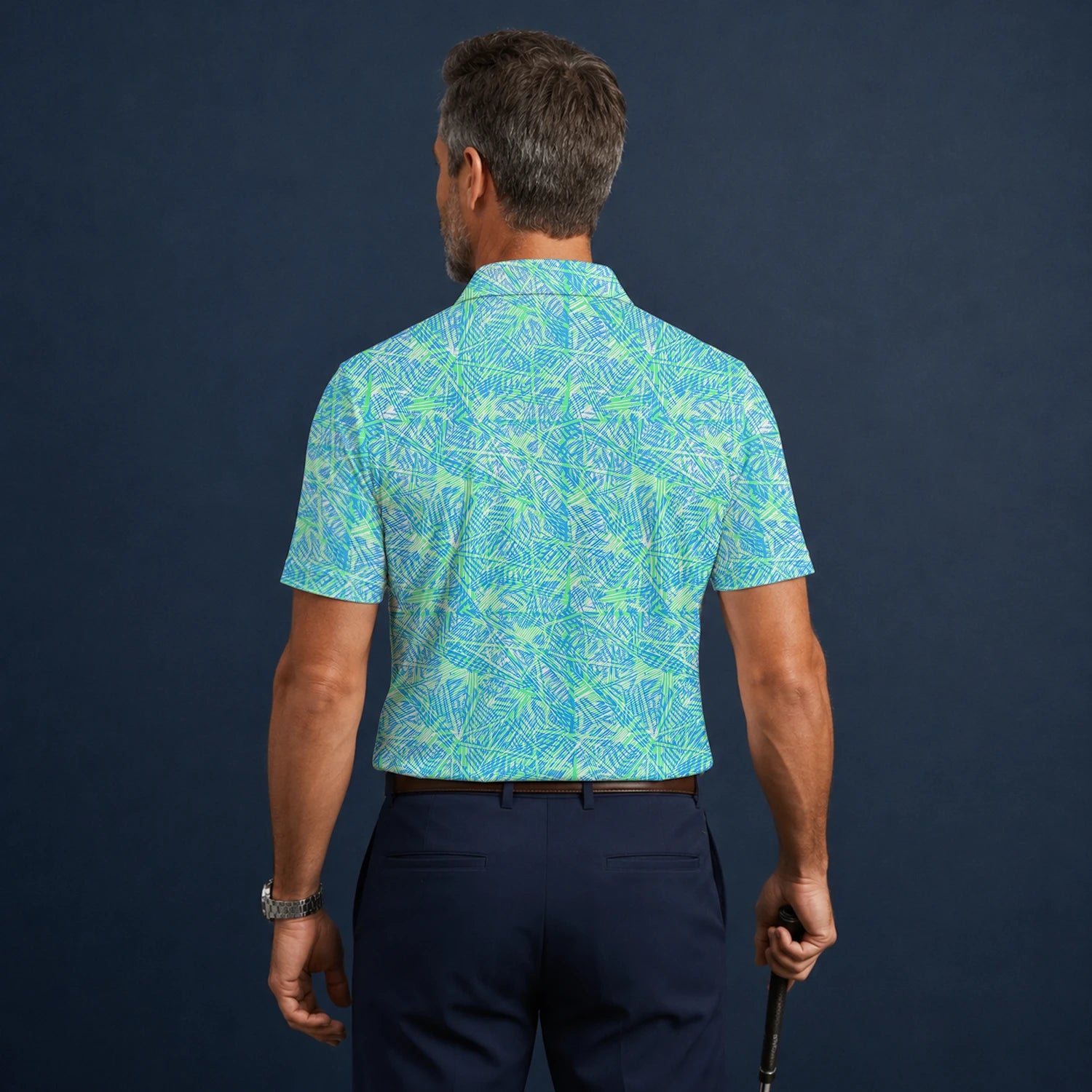 Personalised Turquoise Lime Tropical Leaf Golf Polo Shirt For Men U1015