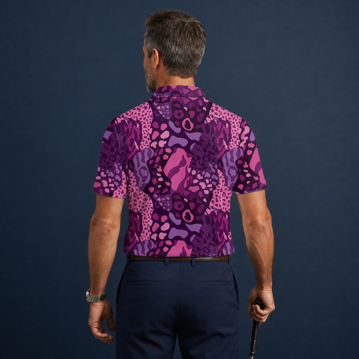 Personalised Purple Pink Leopard Camo Golf Polo Shirt For Men I6540