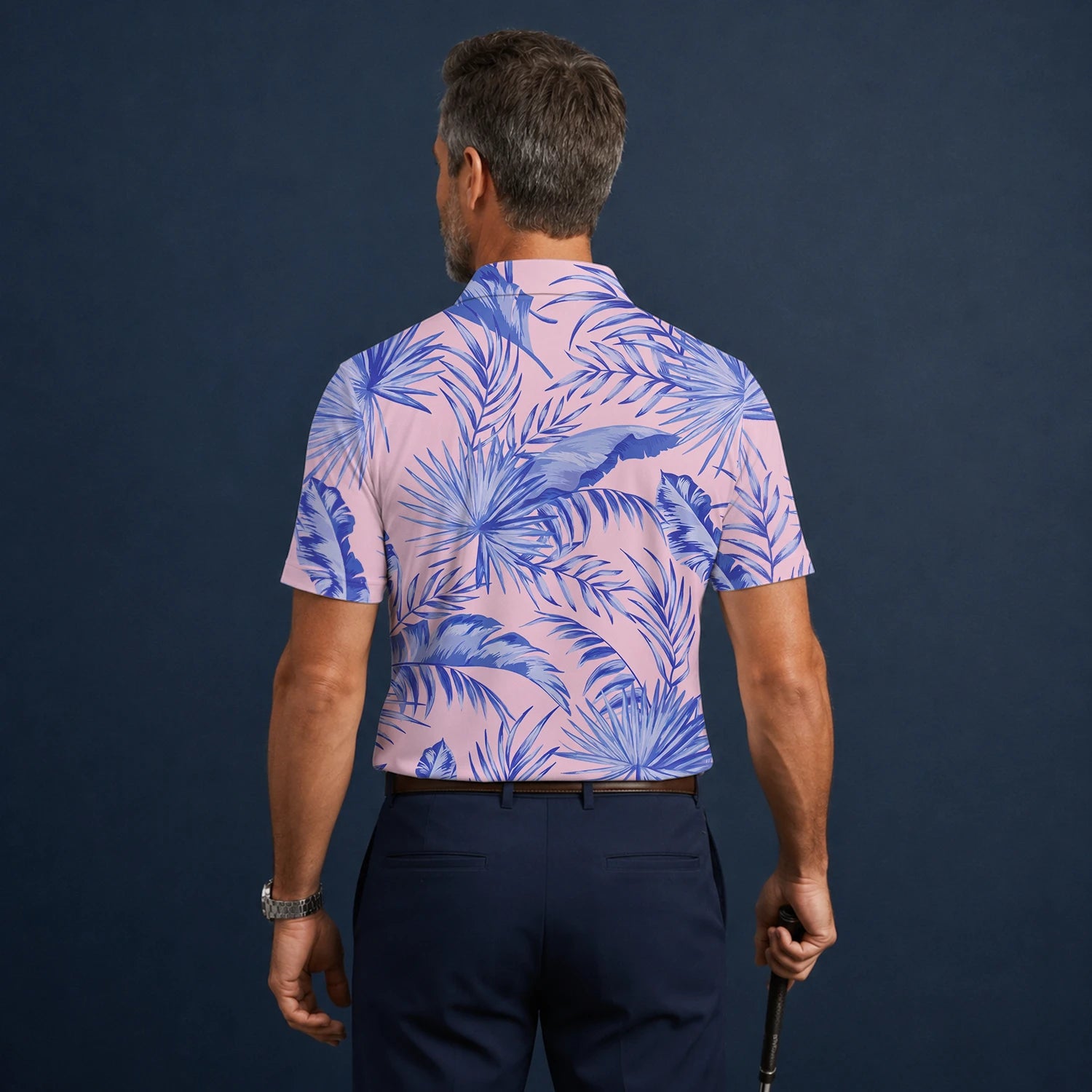 Personalised Pink Lavender Tropical Palm Leaf Golf Polo Shirt For Men M3354