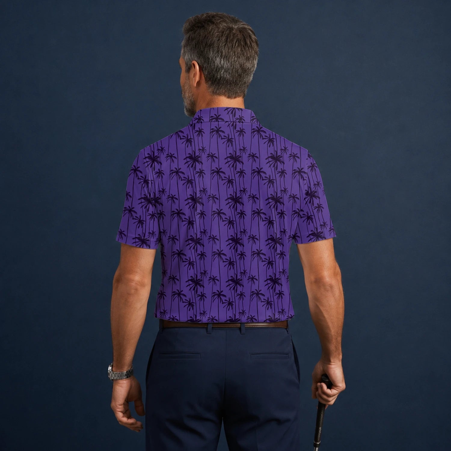 Personalised Purple Palm Tree Silhouette Golf Polo Shirt For Men P3247