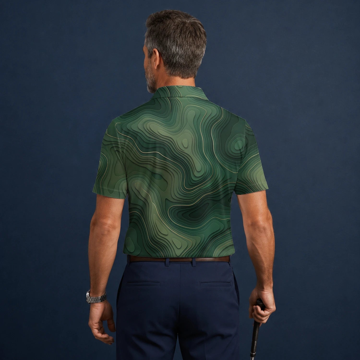 Personalised Green Topographic Contour Line Golf Polo Shirt For Men H2497