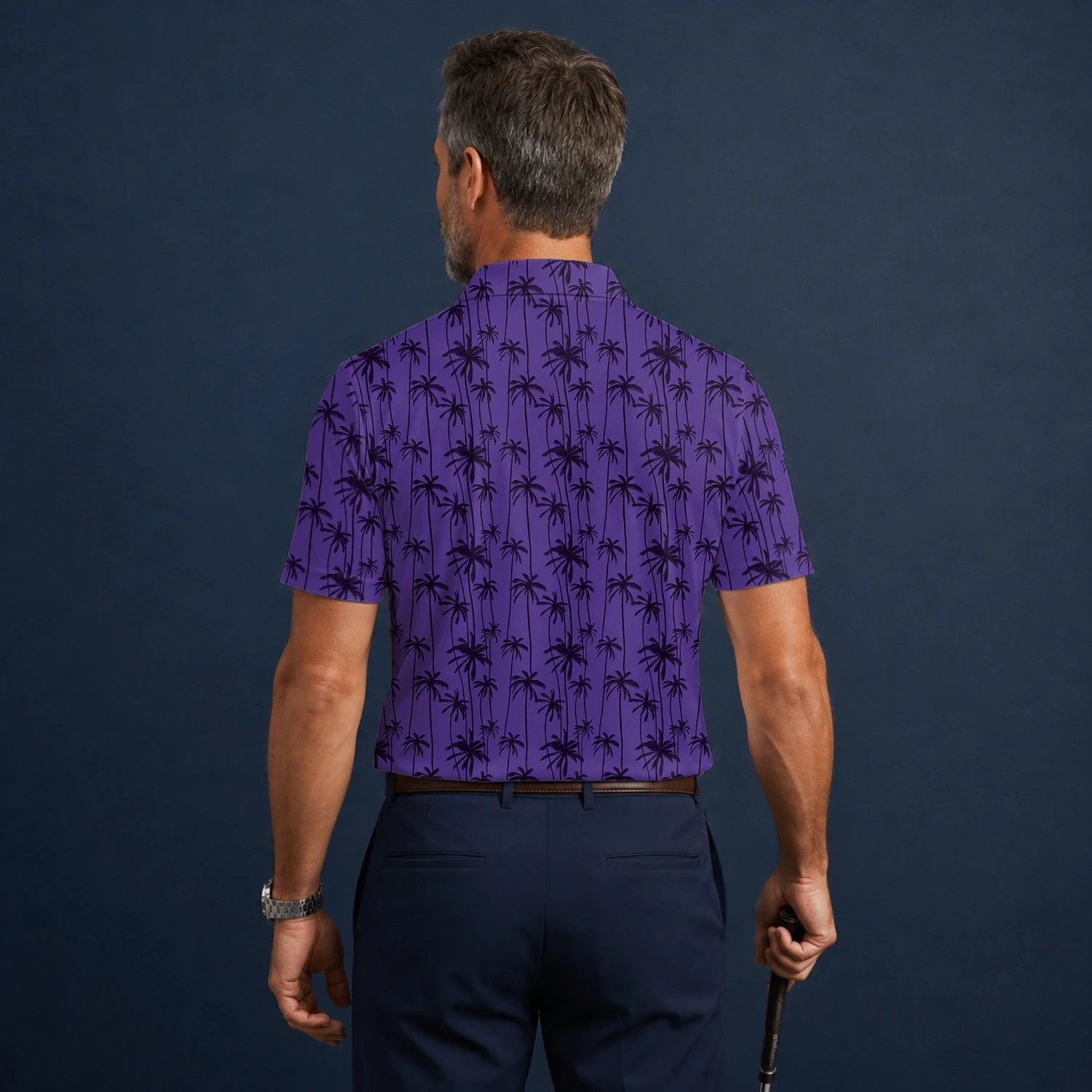 Personalised Purple Palm Tree Silhouette Golf Polo Shirt For Men P3247