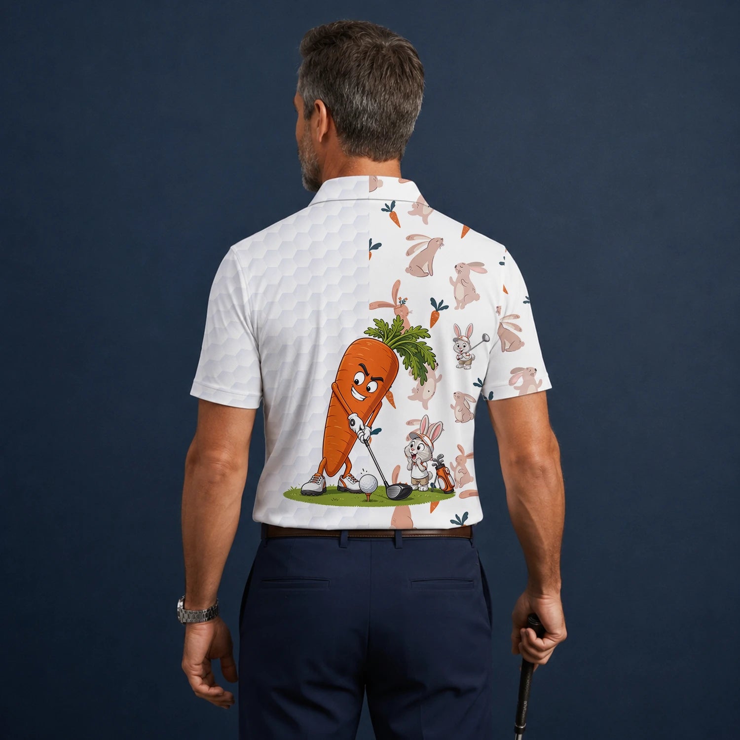 Personalised White Carrot Bunny Golfer Cartoon Golf Polo Shirt For Men Y6359