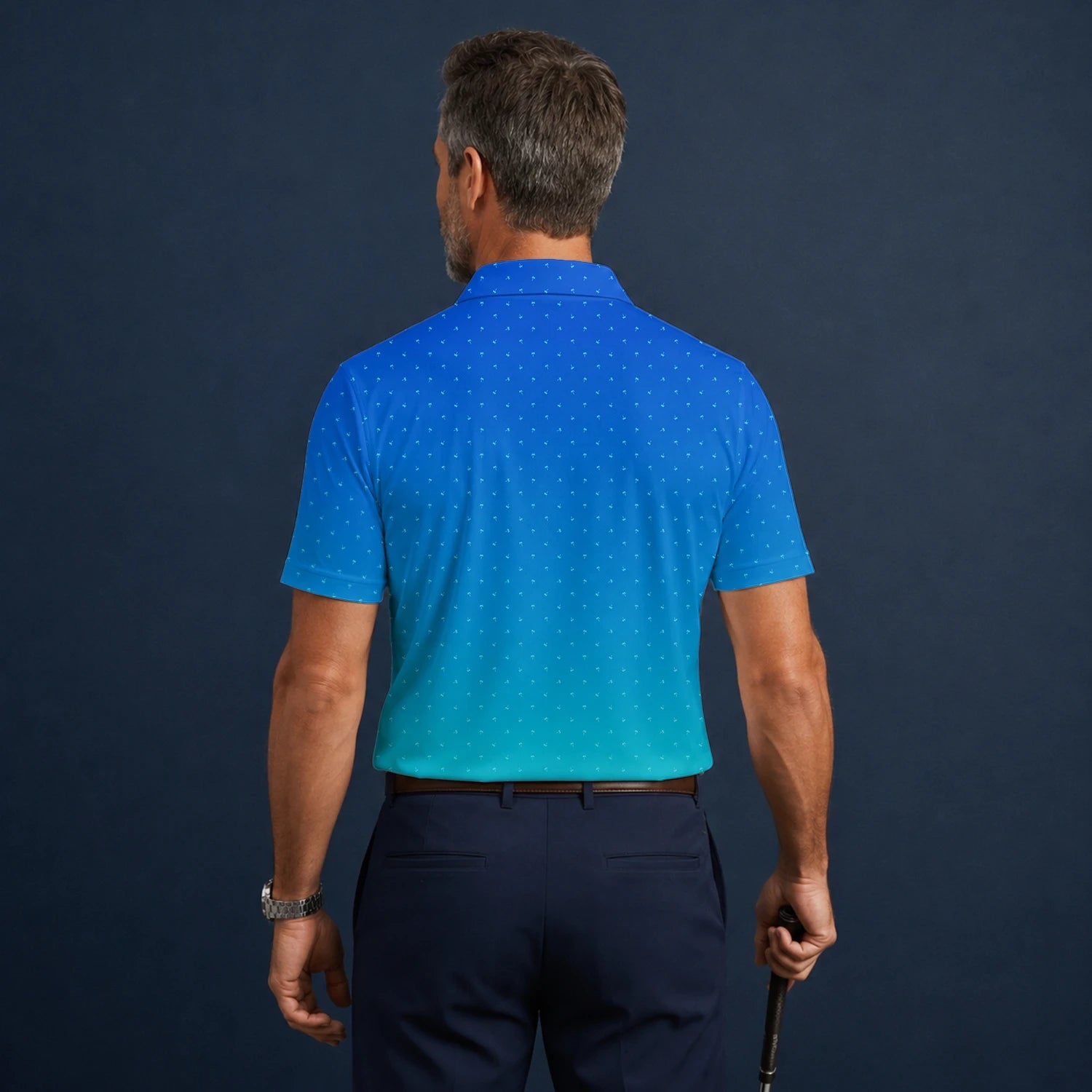 Personalised Blue Turquoise Dotted Gradient Golf Polo Shirt For Men C6032