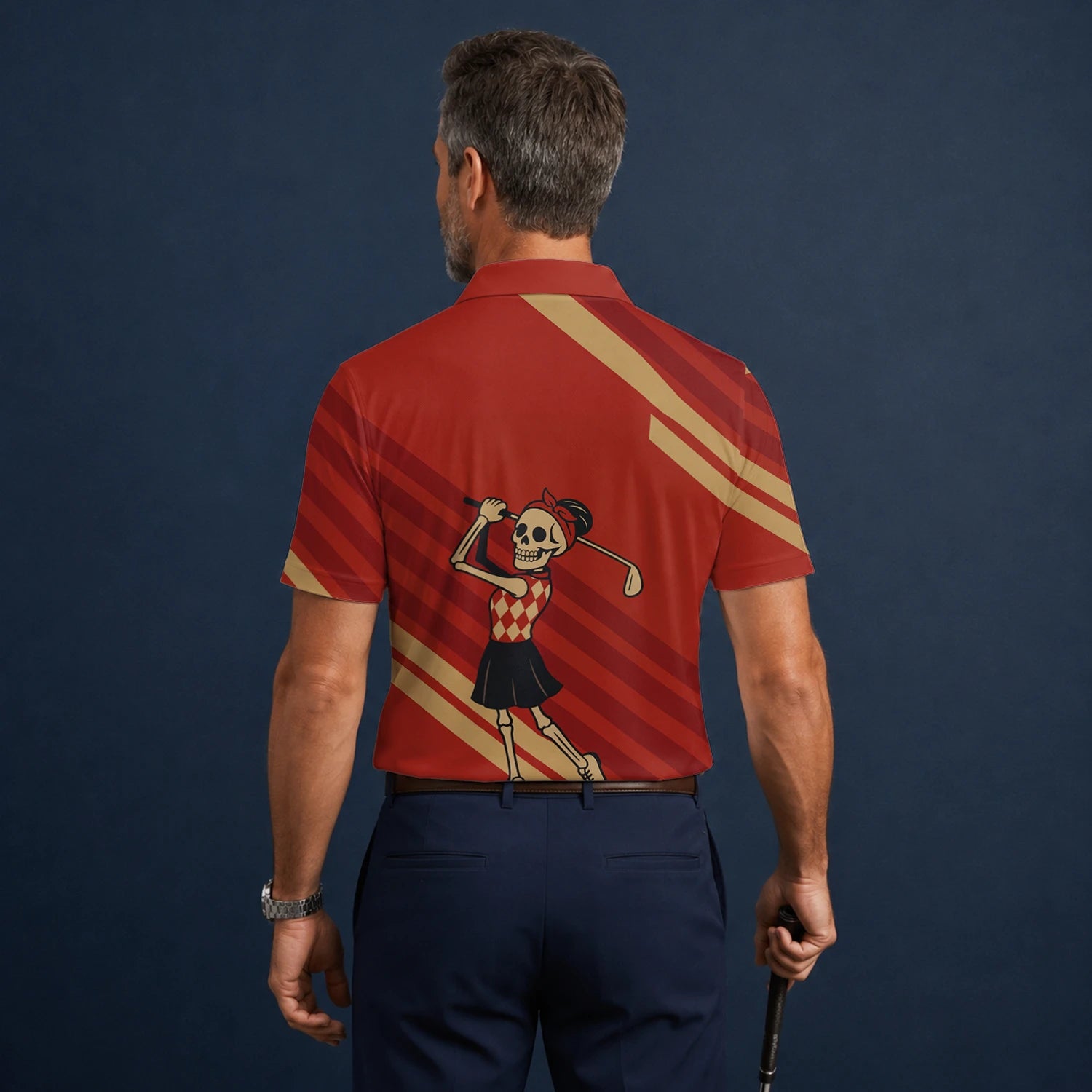 Personalised Red Skeleton Golfer Cartoon Golf Polo Shirt For Men Y0970