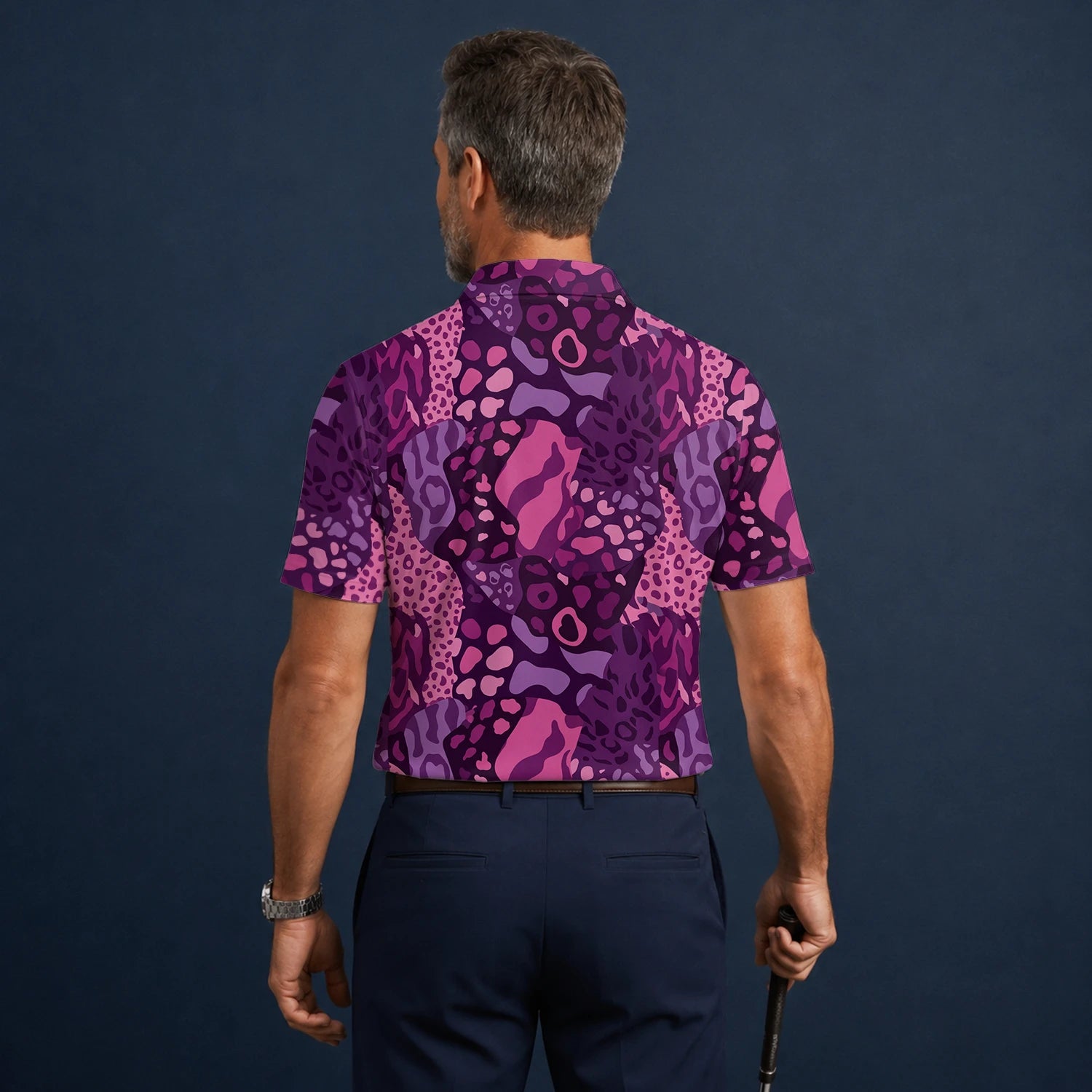 Personalised Purple Pink Leopard Camo Golf Polo Shirt For Men I6540