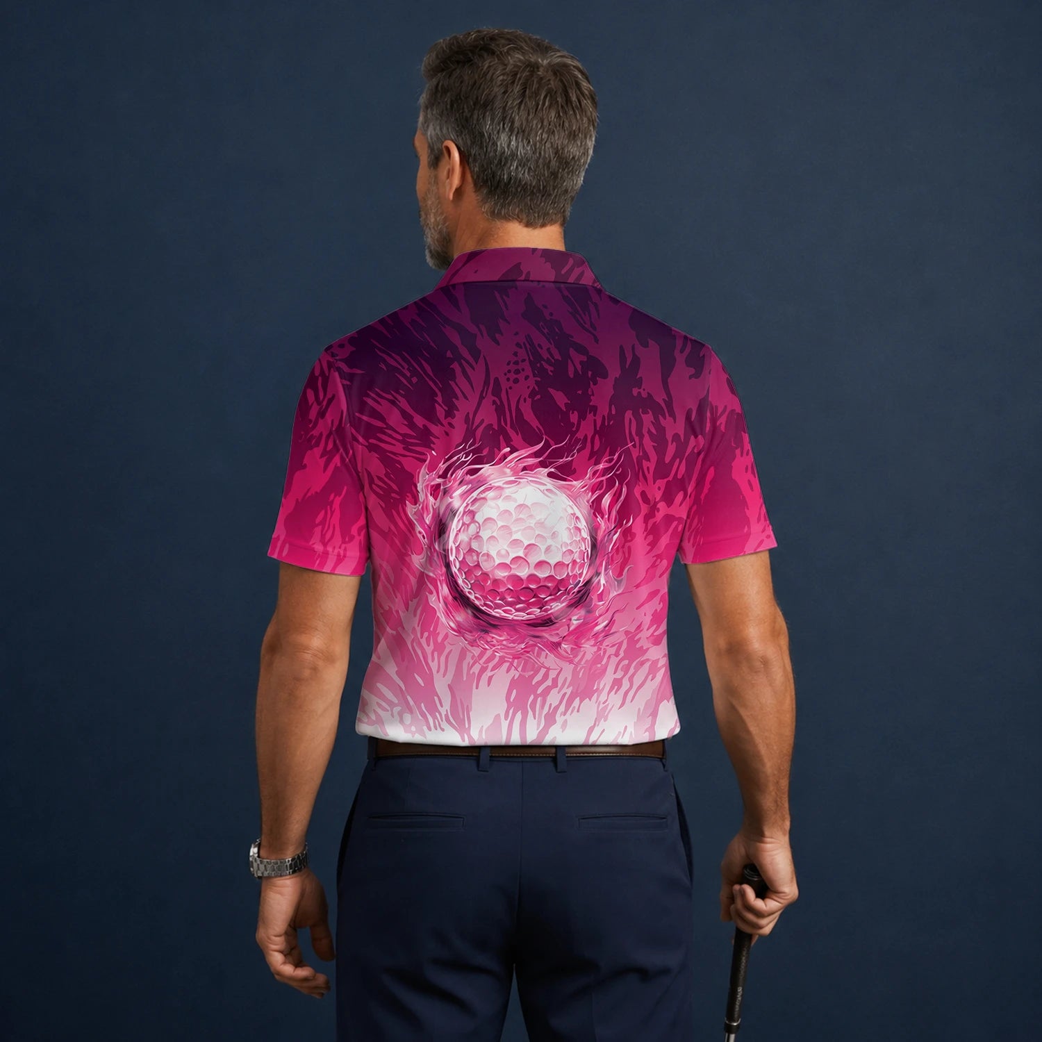 Personalised Pink Flamingo Golfer Paint Splash Golf Polo Shirt For Men R4990