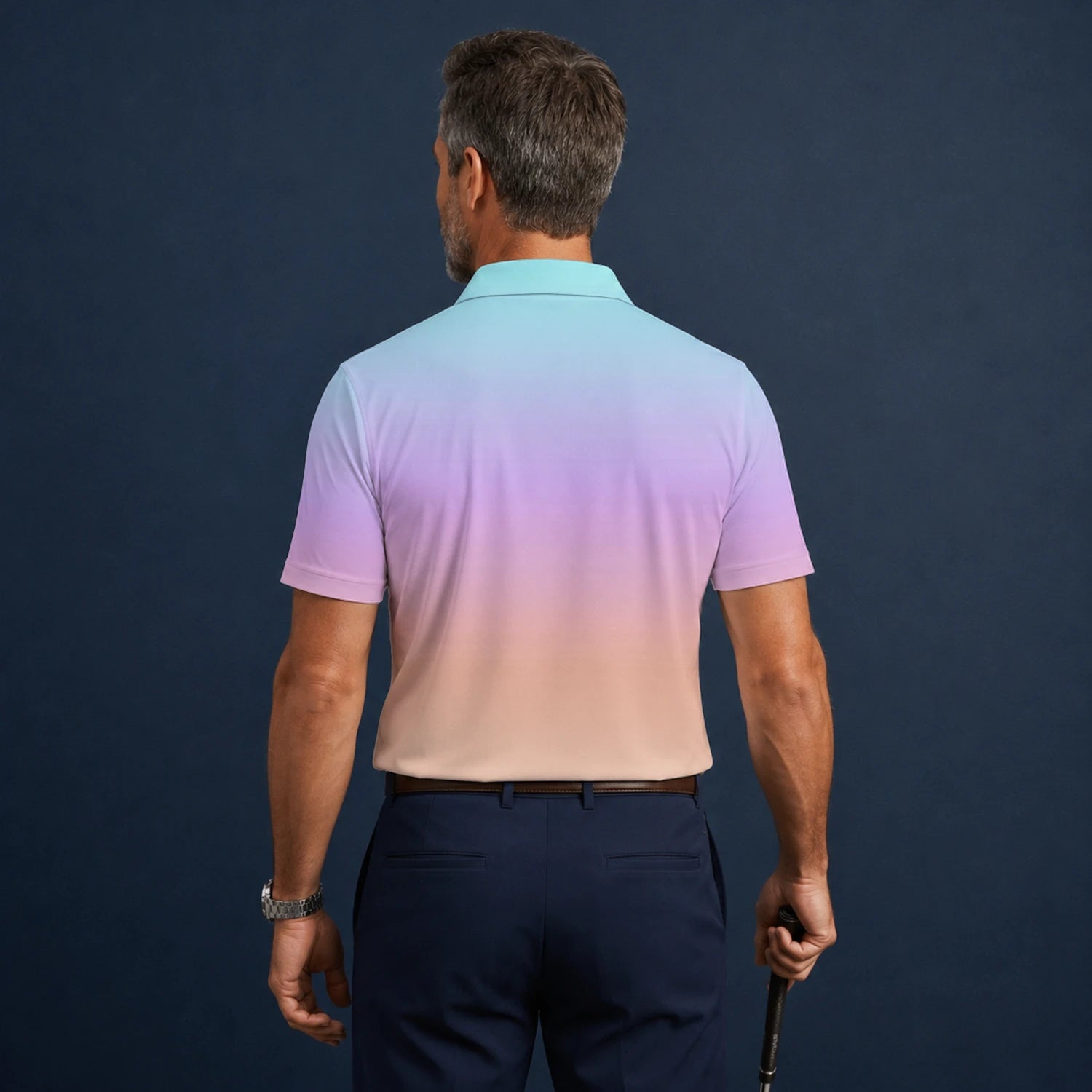 Personalised Pastel Rainbow Gradient Golf Polo Shirt For Men R9936