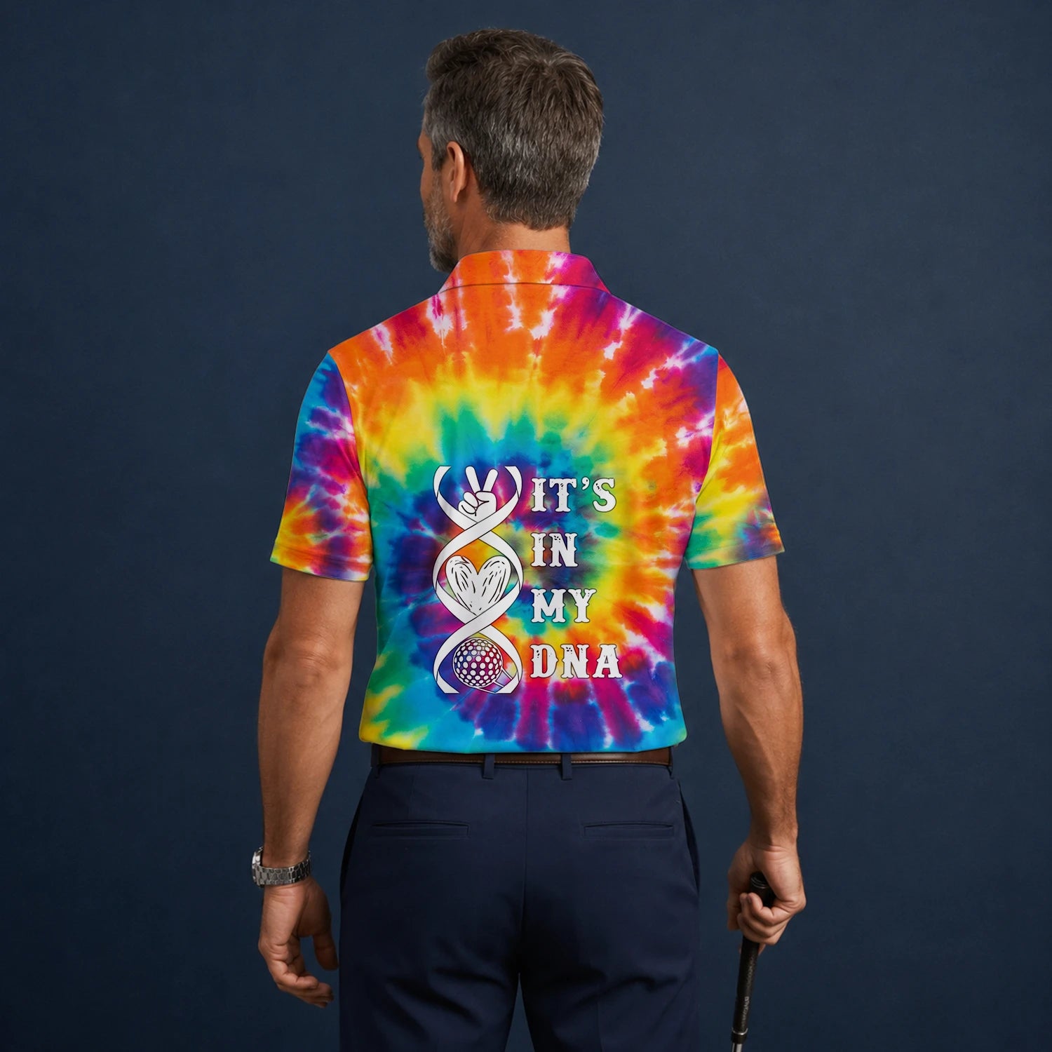 Personalised Rainbow Tie Dye Spiral Golf Polo Shirt For Men S4610